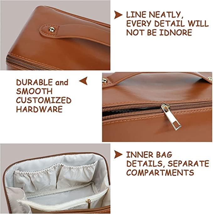Premium Leather Cosmetic Travel Bag for Women - Large Makeup Organizer with Handle & Dividers, Spacious Wide Opening for Toiletries & Cosmetics - Perfect for Travel, Gym, and Daily Use