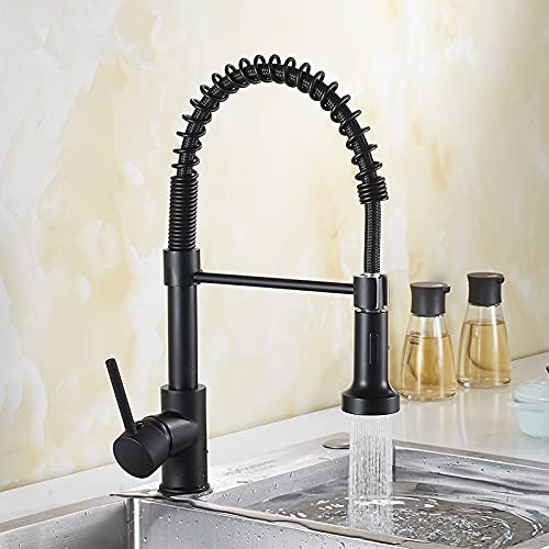 OMOONS Commercial Pull Down Kitchen Faucet - Black Farmhouse Style Sink Tap with Extendable Swivel Spout & Sprayer for Bar, Restaurant & Home Use | Heavy Duty Stainless Steel Construction | Perfect for Washing Dishes, Filling Pots & Cleaning Sinks