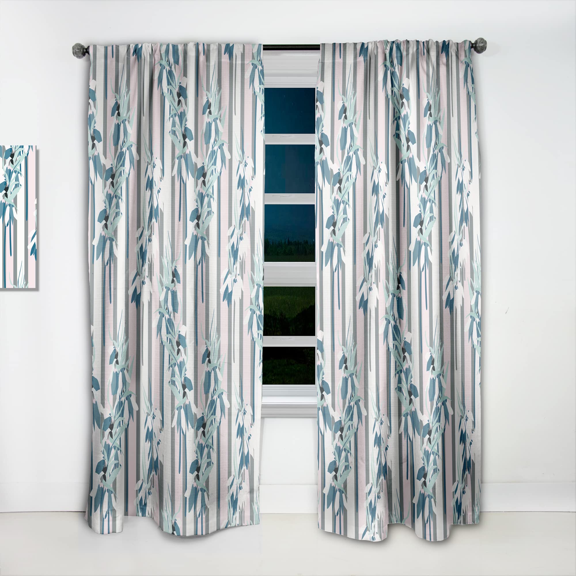 DesignQ Retro Hand-Drawn Lilies Thermal Insulated Curtains - Single Panel 52x120 Inches - Elegant Window Drapes for Bedroom & Living Room | Perfect for Home Decor, Privacy & Temperature Control