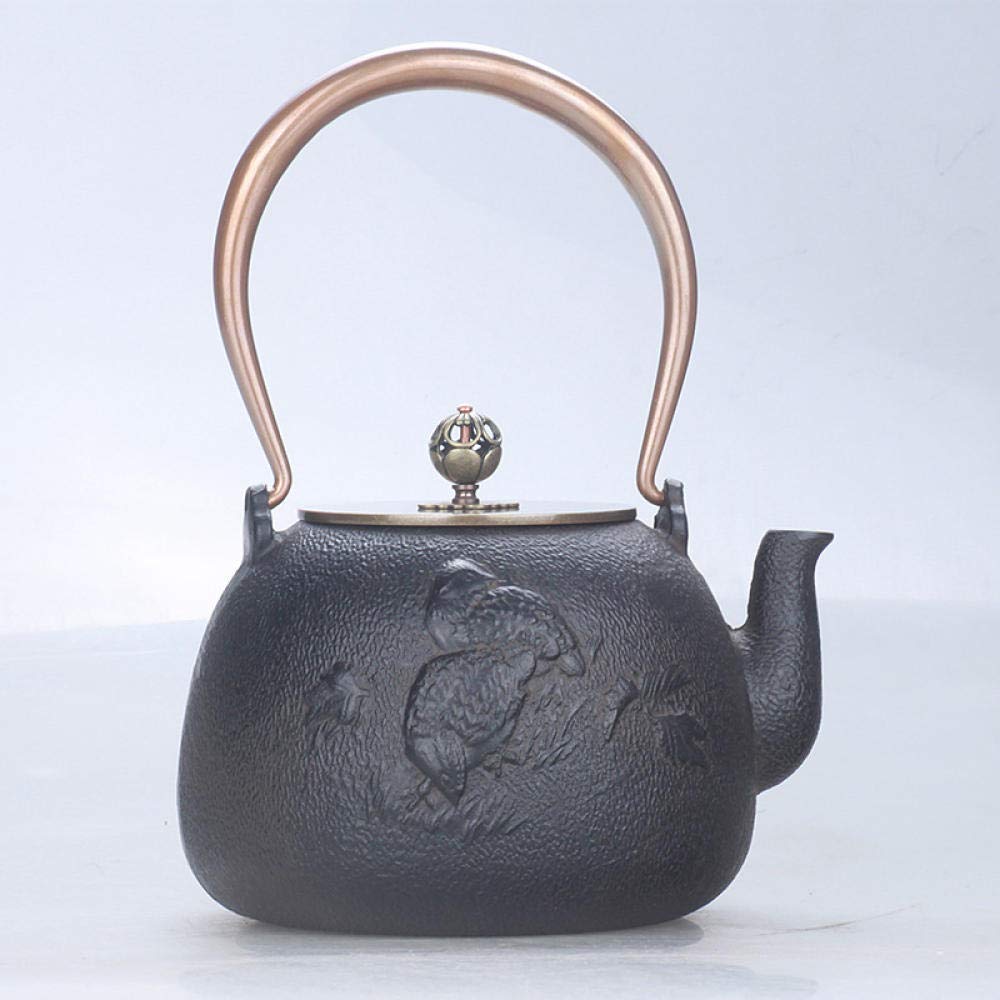 Japanese Cast Iron Tetsubin Kettle 1500ML - Handcrafted Ceramic Coated Iron Teapot with Copper Lid - Traditional Uncoated Pig Iron Chinese Style Retro Tea Kettle for Home Brewing, Tea Ceremony & Gift Giving