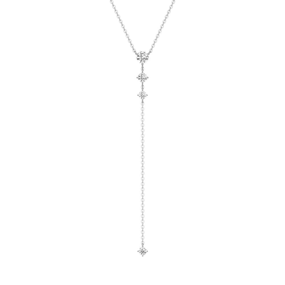 Elegant Classic Round Lab Grown Diamond Y Lariat Necklace | 14K Gold Pendant for Women | Perfect for Weddings, Anniversaries & Special Occasions