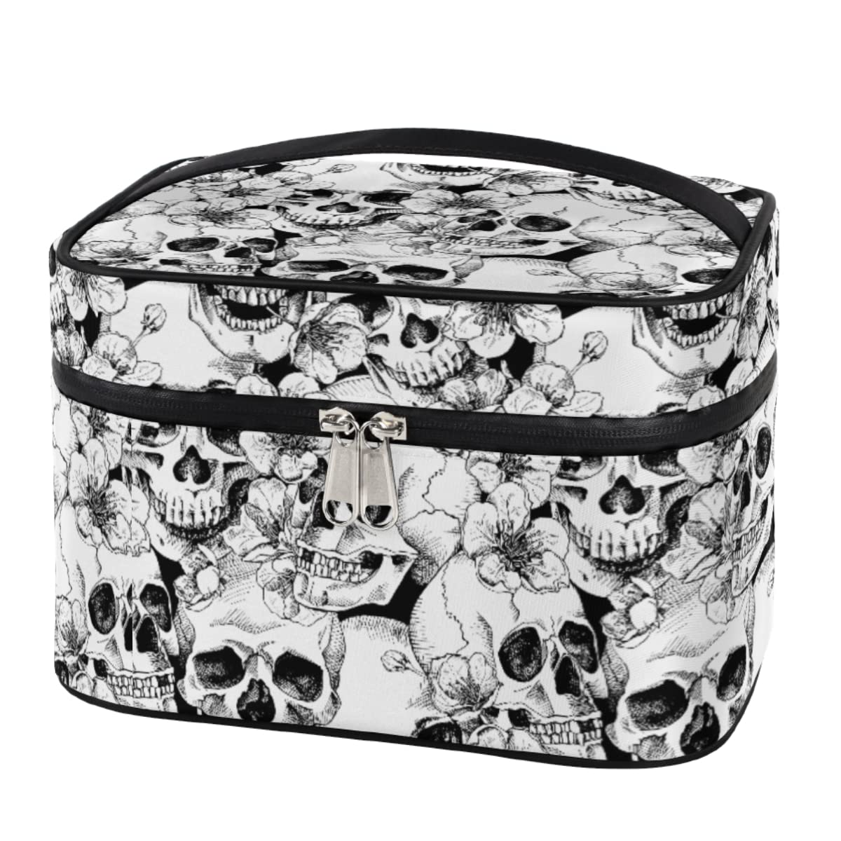 Gothic Skull Makeup Bag - Waterproof Travel Cosmetic Organizer with Zipper for Women & Girls | Perfect for Travel, Gym, and Daily Vanity Storage