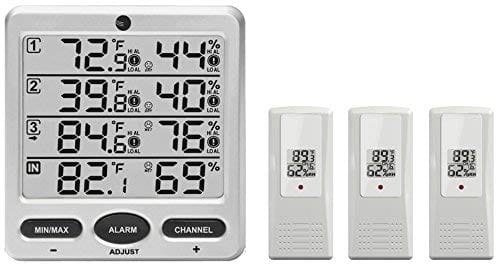 Ambient Weather WS-10 Wireless Indoor Outdoor Thermometer Hygrometer with 3 Remote Sensors | 8-Channel Monitoring for Home, Office & Greenhouse