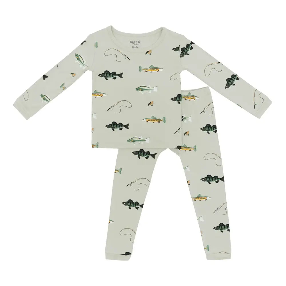 Kyte Baby Printed Long Sleeve Pajamas for Boys & Girls - Soft Organic Cotton Sleepwear with Fishing Theme - Perfect for Cozy Nights & Family Matching Outfits