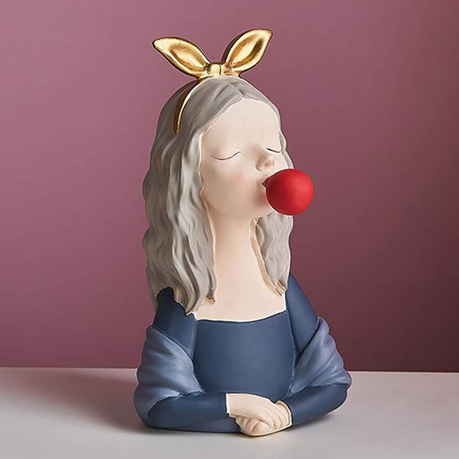 Modern Girl Figurine Statue - Gray Blue Home Decor Sculpture for Living Room, Wedding & Gift Display | Elegant Small Size S Ornament for Shelf, Tabletop & Party Decoration