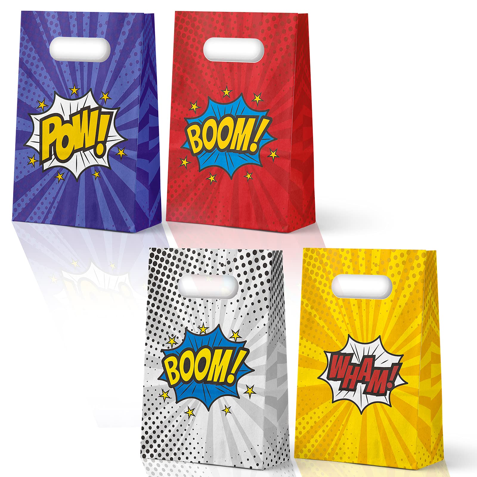 24 Pack Superhero Party Favor Bags - Kids Birthday Party Supplies, Recyclable Paper Treat Bags for Cookies & Candy - Superhero Theme Party Decorations for Birthdays, School Events & Classroom Rewards