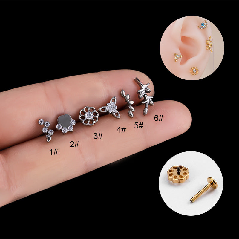 16G Cartilage Titanium Earrings - Flower Leaf Design Flat Back Studs for Women | Hypoallergenic Body Jewelry for Helix, Tragus, Conch Piercings | Perfect for Everyday Wear & Special Occasions