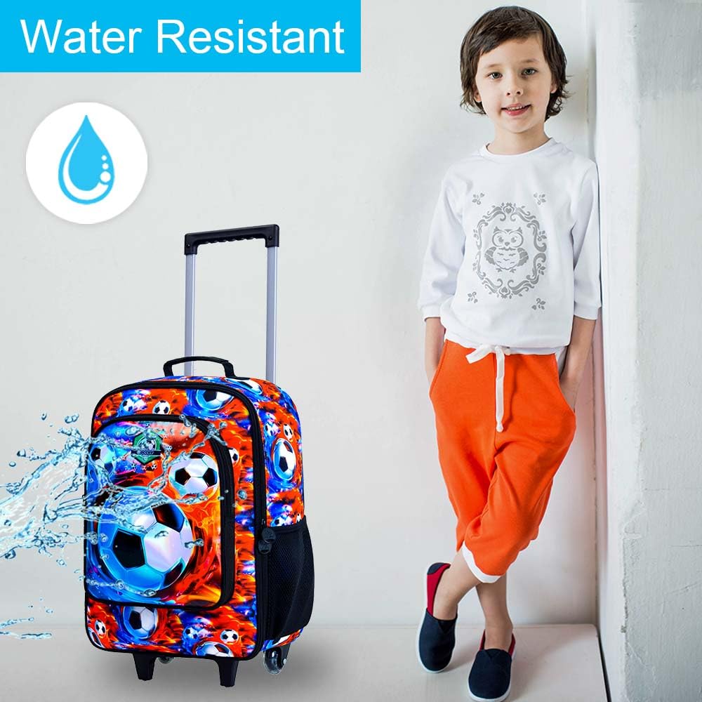 Kids Rolling Suitcase with Wheels - Boys Travel Luggage for Soccer Enthusiasts (Fire and Ice Design) | Perfect for Airplane Carry-On, School Trips & Sports Travel