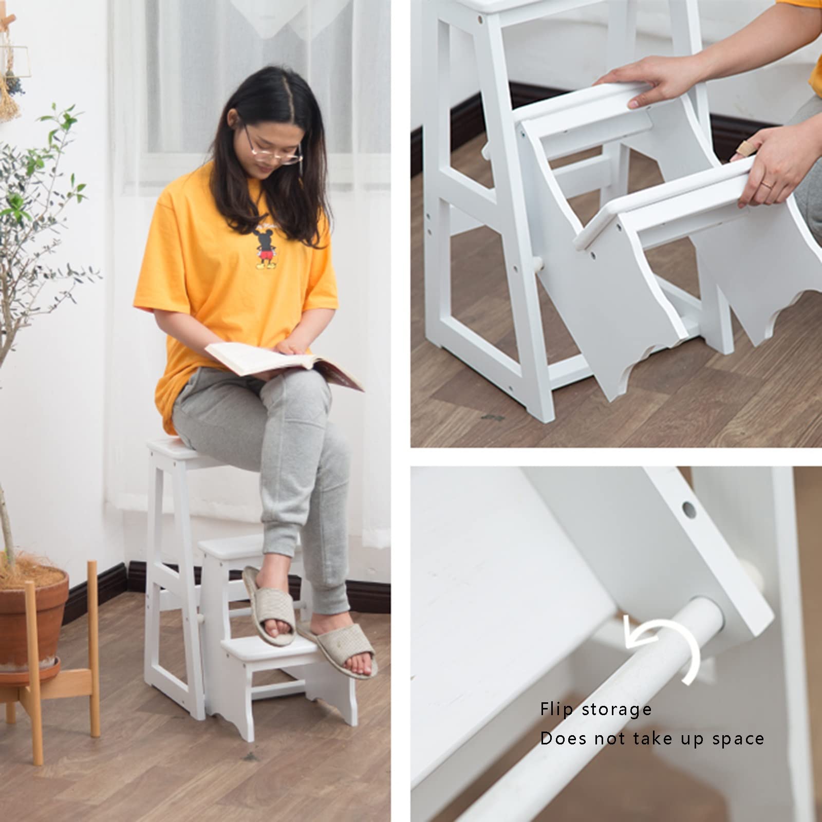 2-Step Heavy Duty Dual-Use Creative Ladder - Step Stool & Climbing Stool, Non-Slip Safety Design (Brown) - Perfect for Home, Office, Garage & DIY Projects