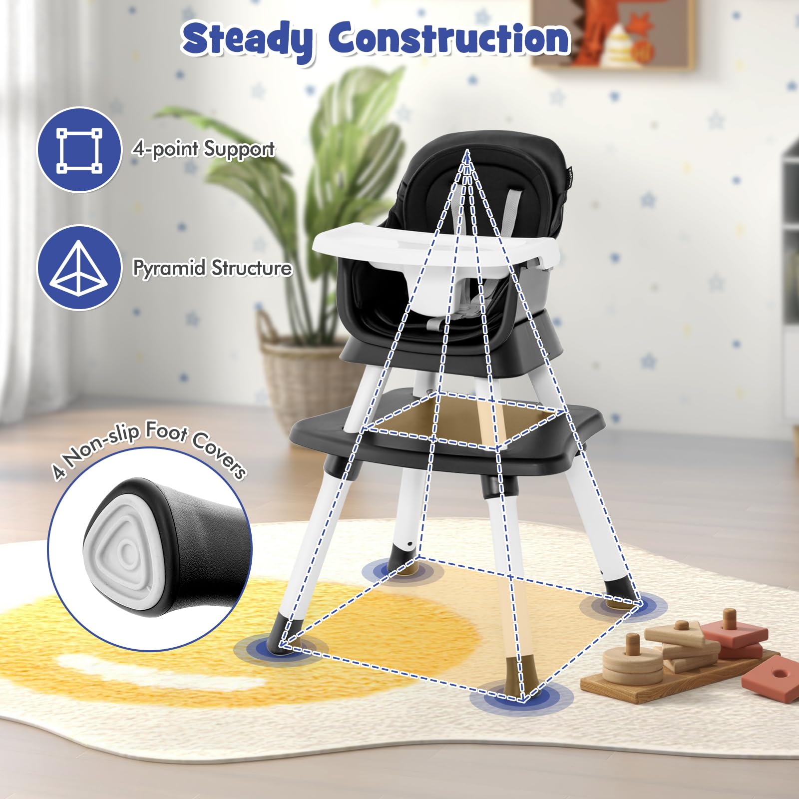 HONEY JOY 8-in-1 Convertible Baby High Chair for Toddlers - Multi-Functional Highchair, Booster Seat, Building Block Table & Stool with Safety Harness (Black) - Perfect for Dining, Playtime & Learning Activities