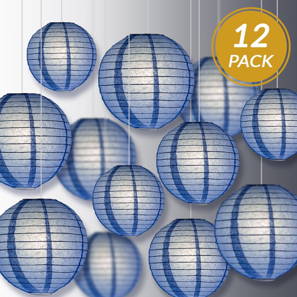 12-Piece Serenity Blue Paper Lantern Set - 12/10/8 Inch Hanging Decorations for Wedding, Party & Home Decoration | Asian-Inspired Festival Lighting