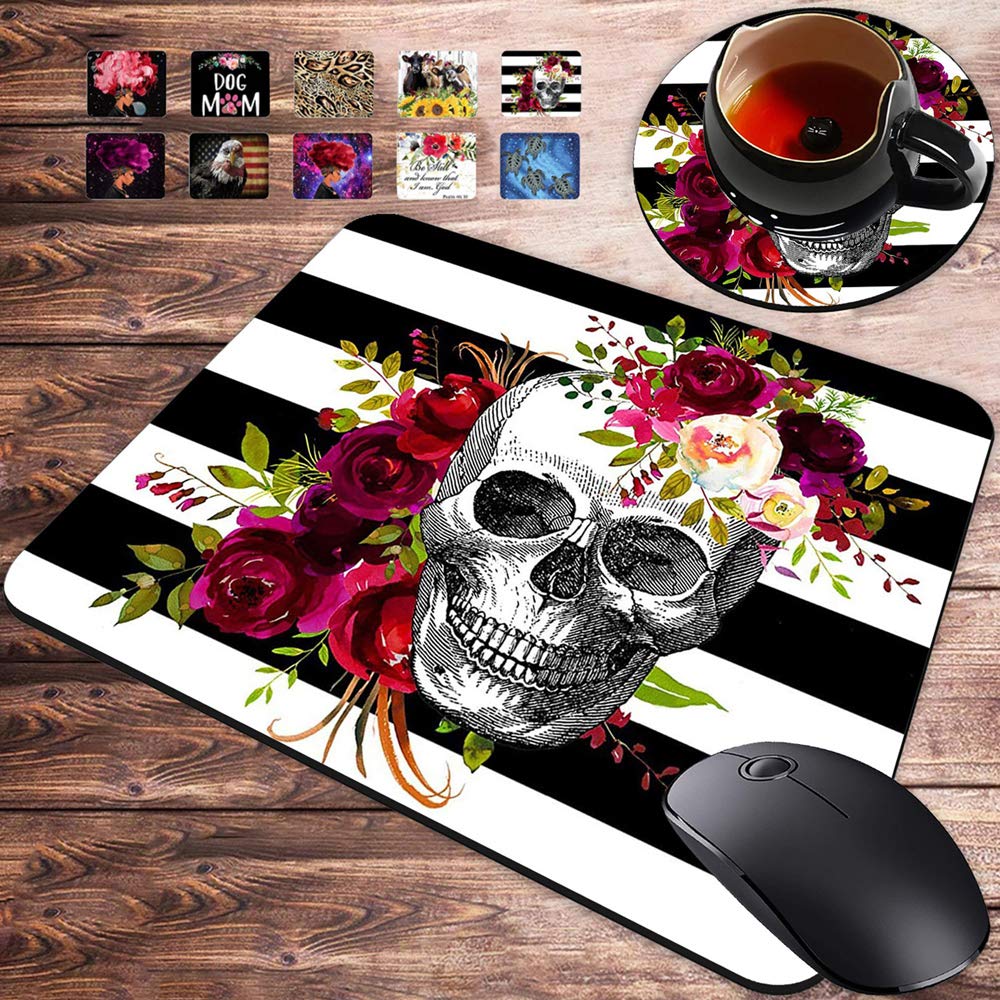 Premium Gaming Mouse Pad & Coasters Set - Non-Slip Rubber Skull Flower Design for PC, Laptop & Office Work - Large Rectangle Mouse Mat for Gamers & Professionals - Perfect for Esports, Streaming & Home Office Setup