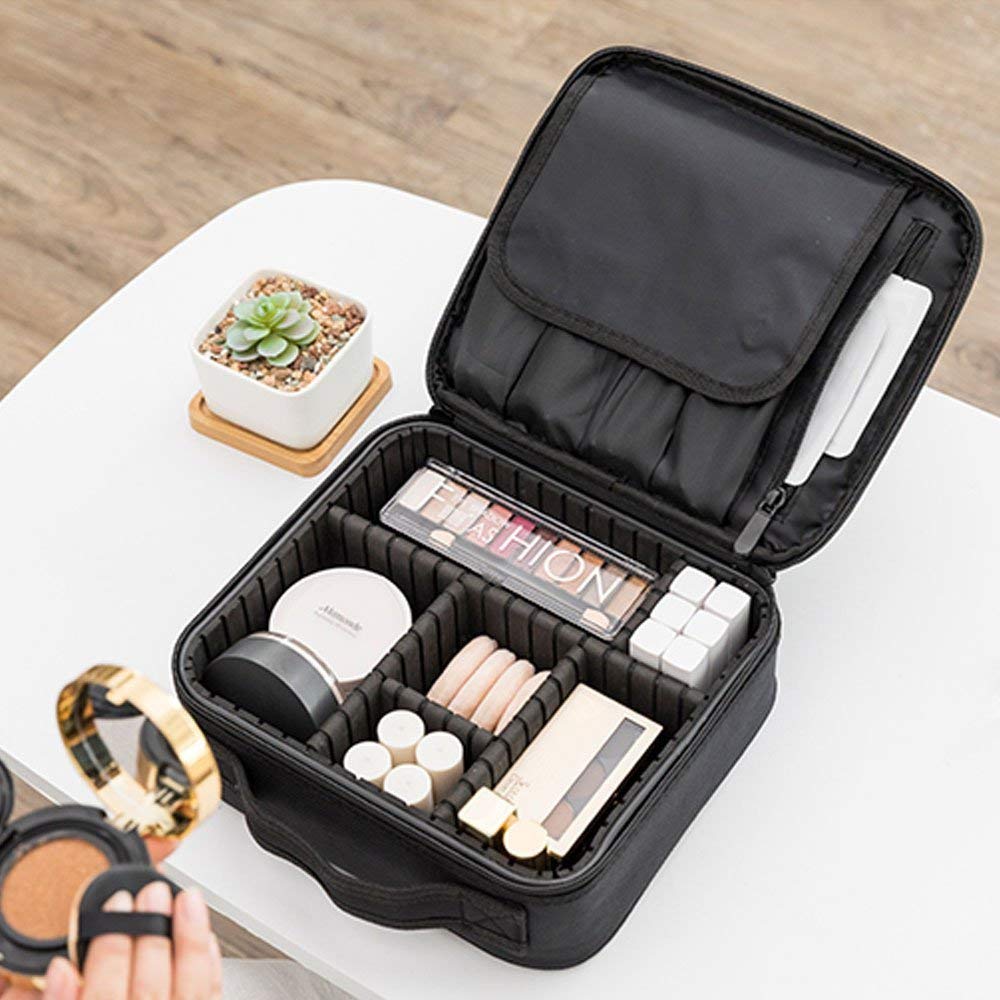 Professional Makeup Case Travel Cosmetic Organizer - Waterproof Makeup Bag for Toiletries & Hair Styling Tools | Portable Vanity Box for Makeup Artists & Salon Professionals | Perfect for Travel, Home Use & Professional Makeup Kits (Black, 1 Pack)