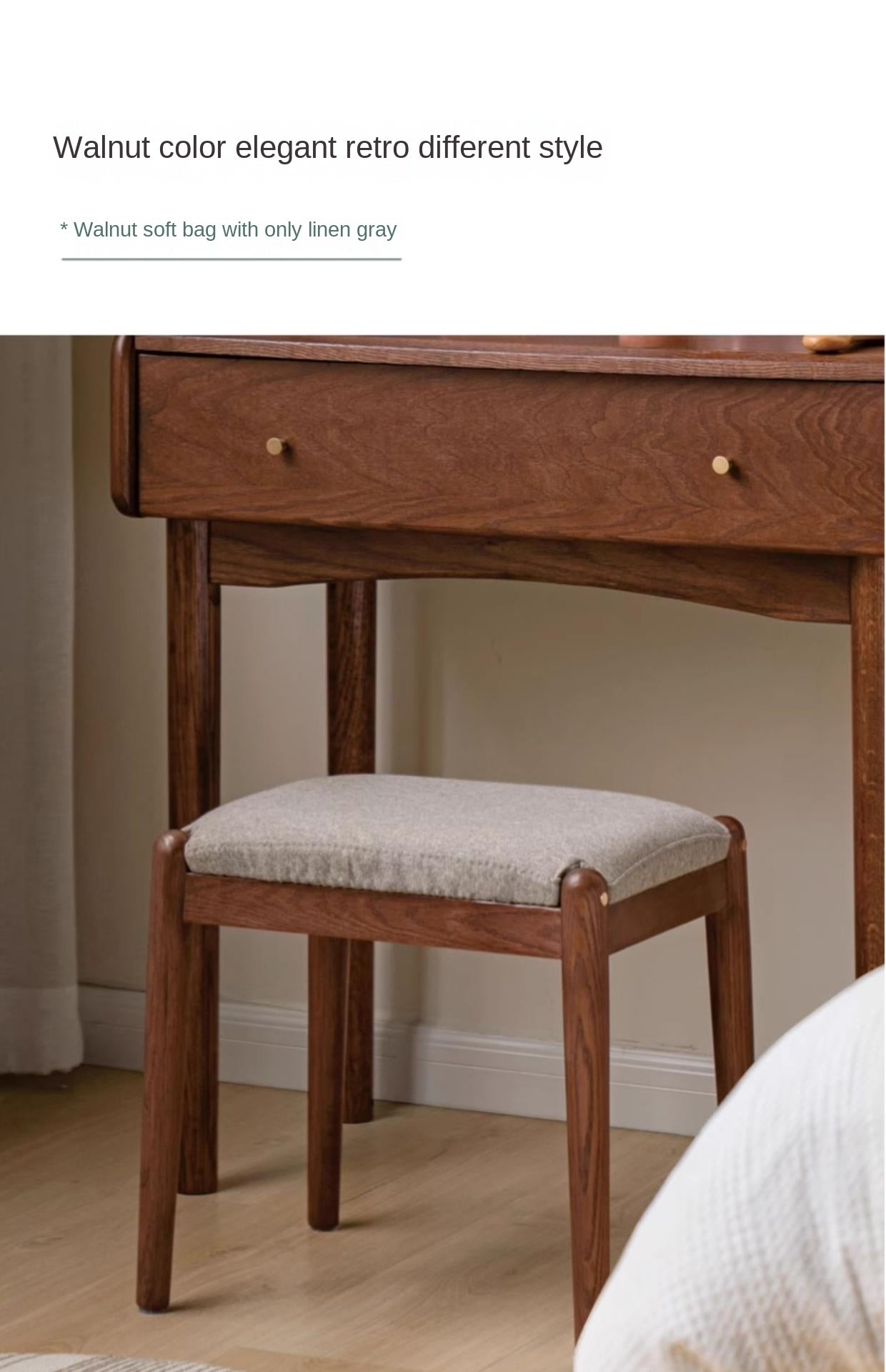 Solid Oak & Birch Wood Square Makeup Stool - Soft Padded Seat for Vanity, Dressing Room, and Bedroom Decor