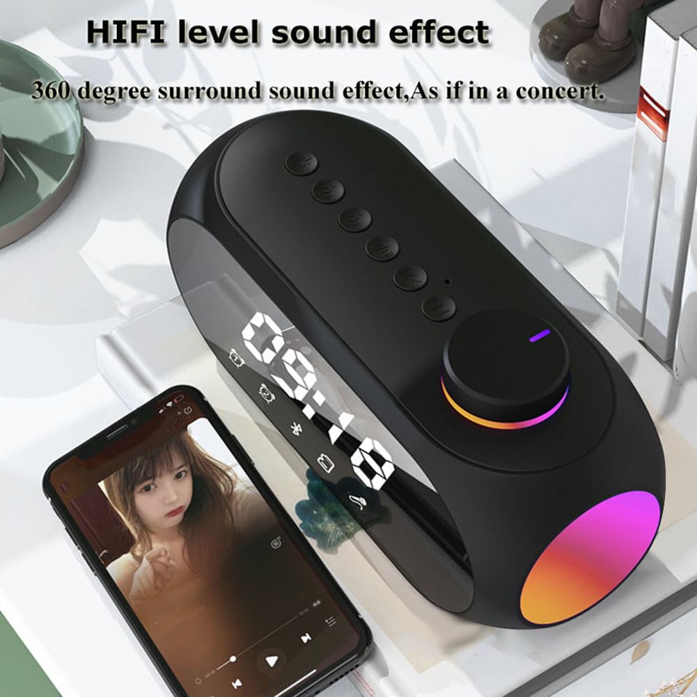 Portable Mini FM Radio Bluetooth Speaker with Hifi Sound, RGB Light, Dual Alarm Clock, Hands-Free Calling - Perfect for Home, Office, and Outdoor Use