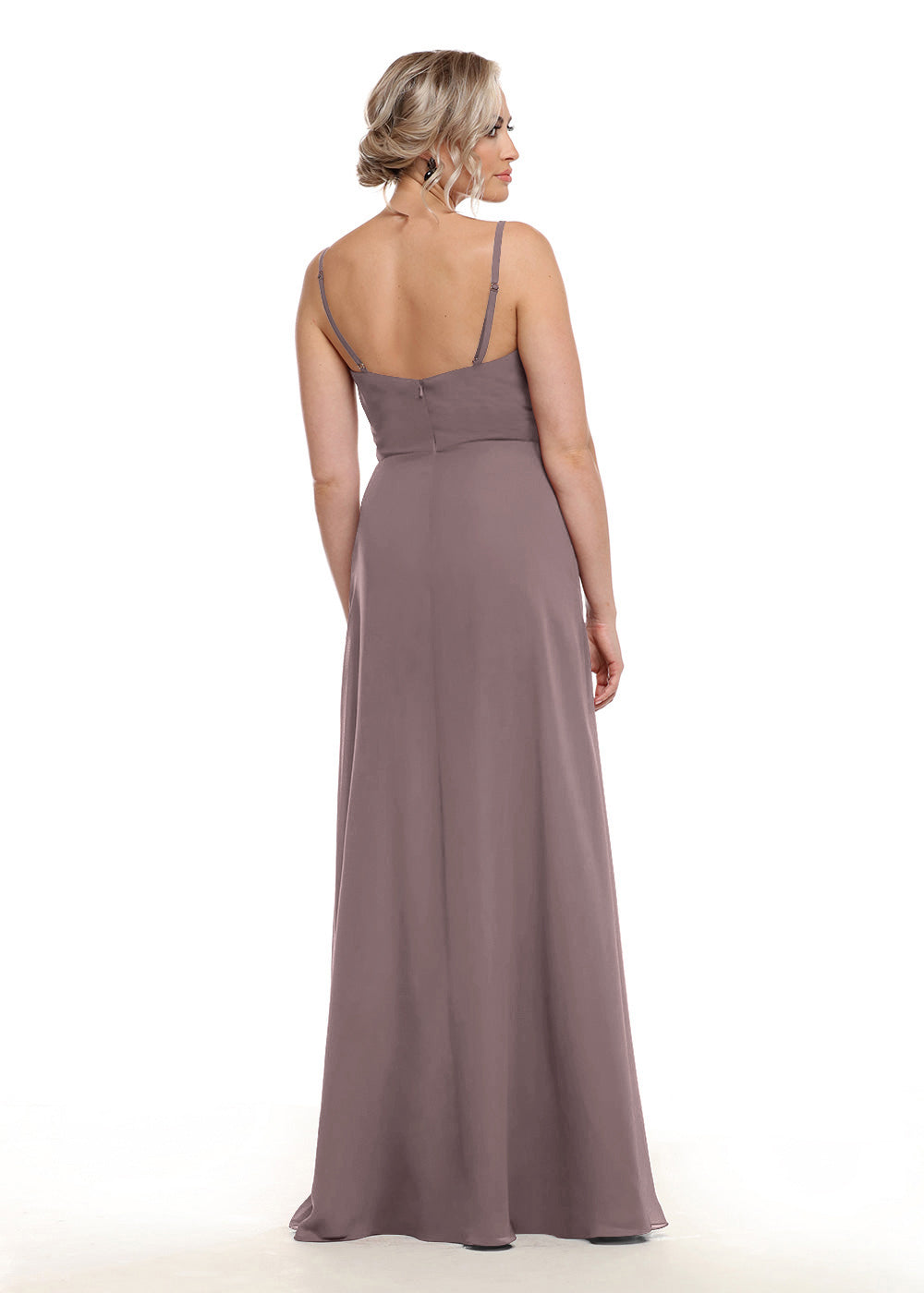 Elegant 80152 Chiffon A-Line Bridesmaid Dress with Lace Bodice & High Slit - Perfect for Weddings, Formal Events & Evening Parties