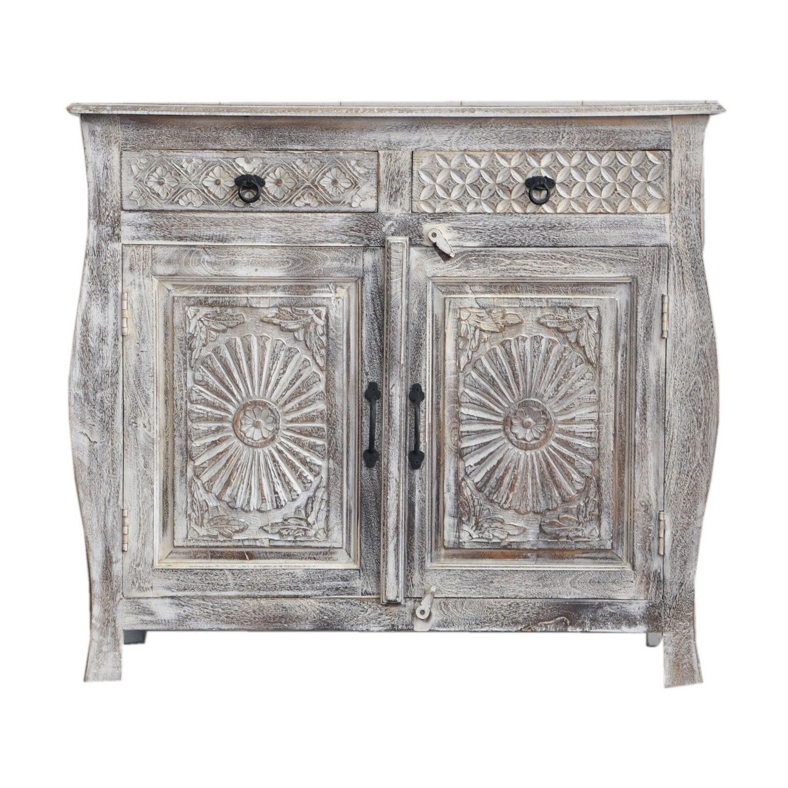 Antique French Colonial Style Carved Wood Sideboard Buffet - Vintage Dining Room Storage Cabinet for Farmhouse & Rustic Decor