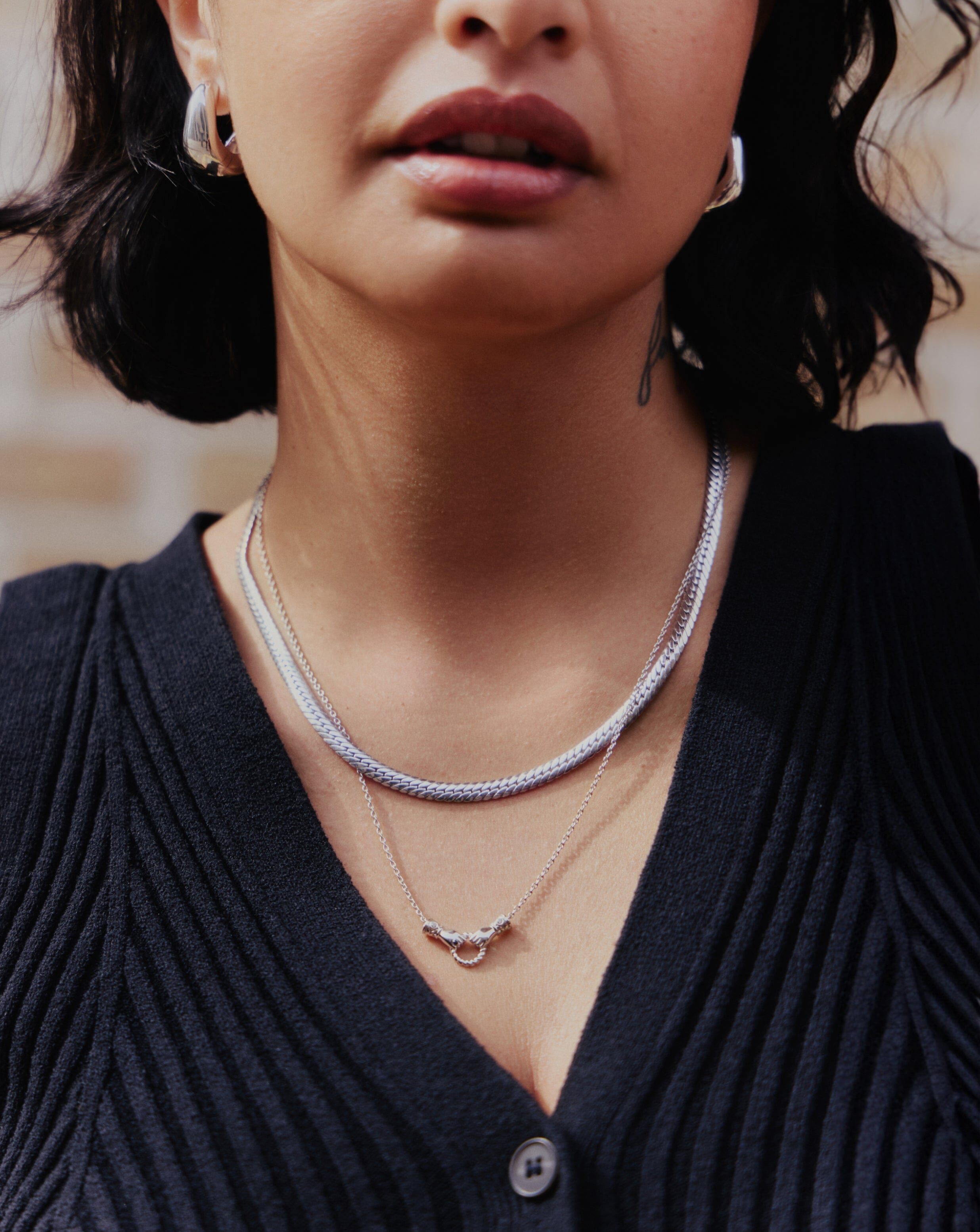 Flat Snake Chain Necklace - Rhodium Plated Recycled Sterling Silver Jewelry for Women | Elegant Layering Necklace for Everyday Wear & Special Occasions