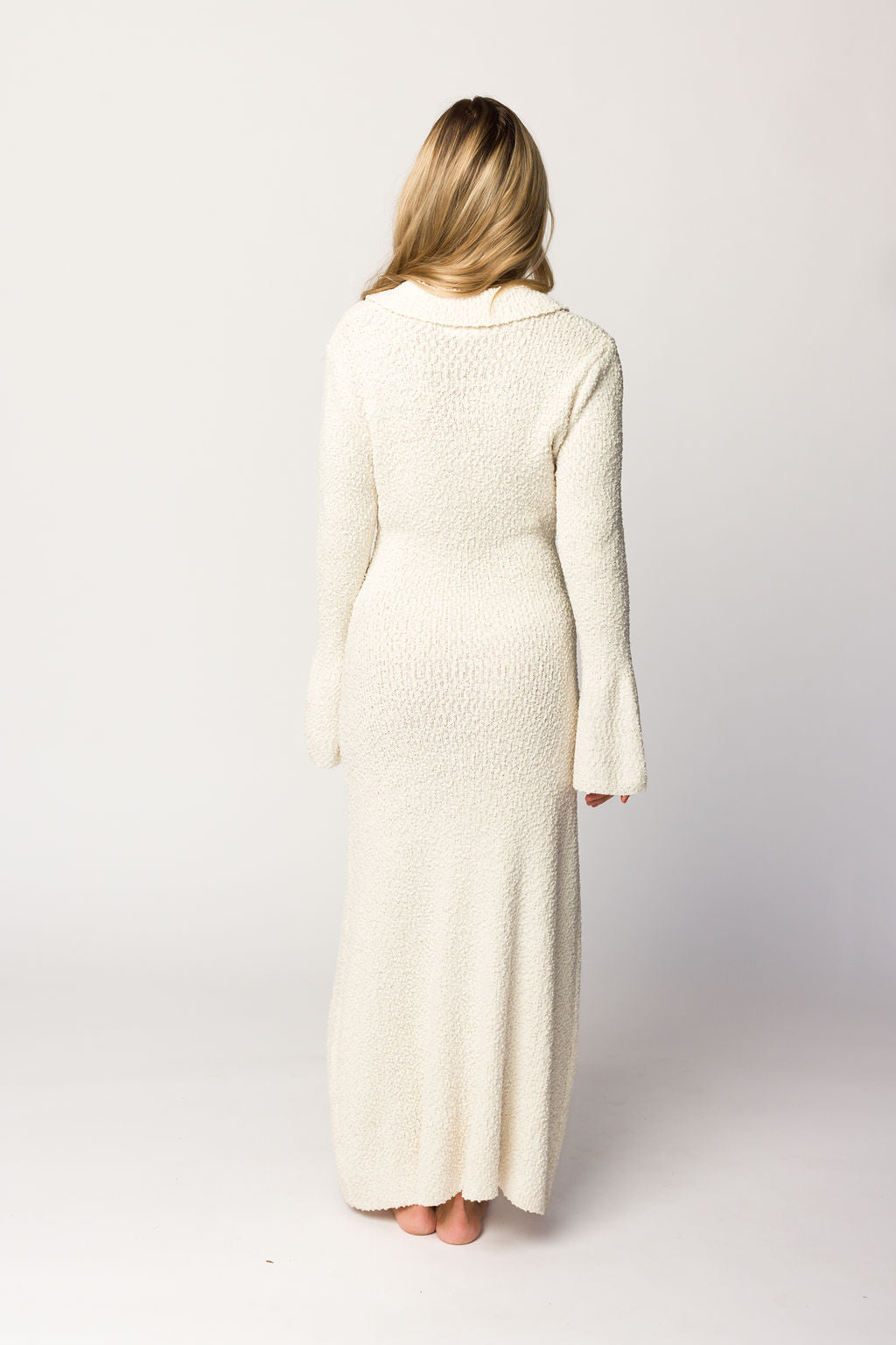 Courtney Boucle Maxi Shirt Dress in Cream - Nursing Friendly Maternity Dress for Women | Elegant Long Sleeve Button Down Dress for Pregnancy, Nursing & Everyday Wear