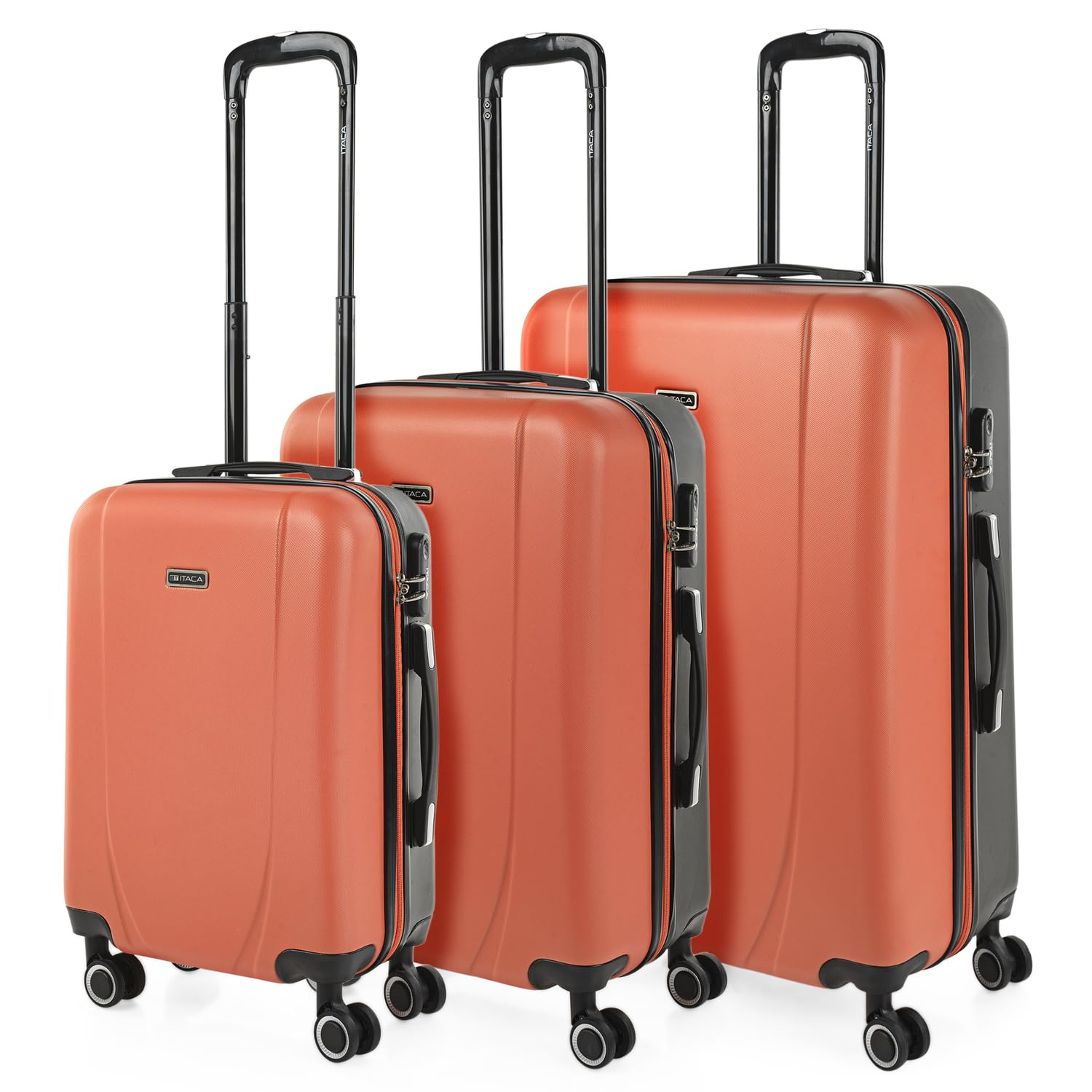 ITACA 3-Piece Luggage Set - Coral & Anthracite Color, Lightweight Spinner Suitcases for Travel, Business Trips & Family Vacations | Carry-On & Checked Bags with TSA Lock