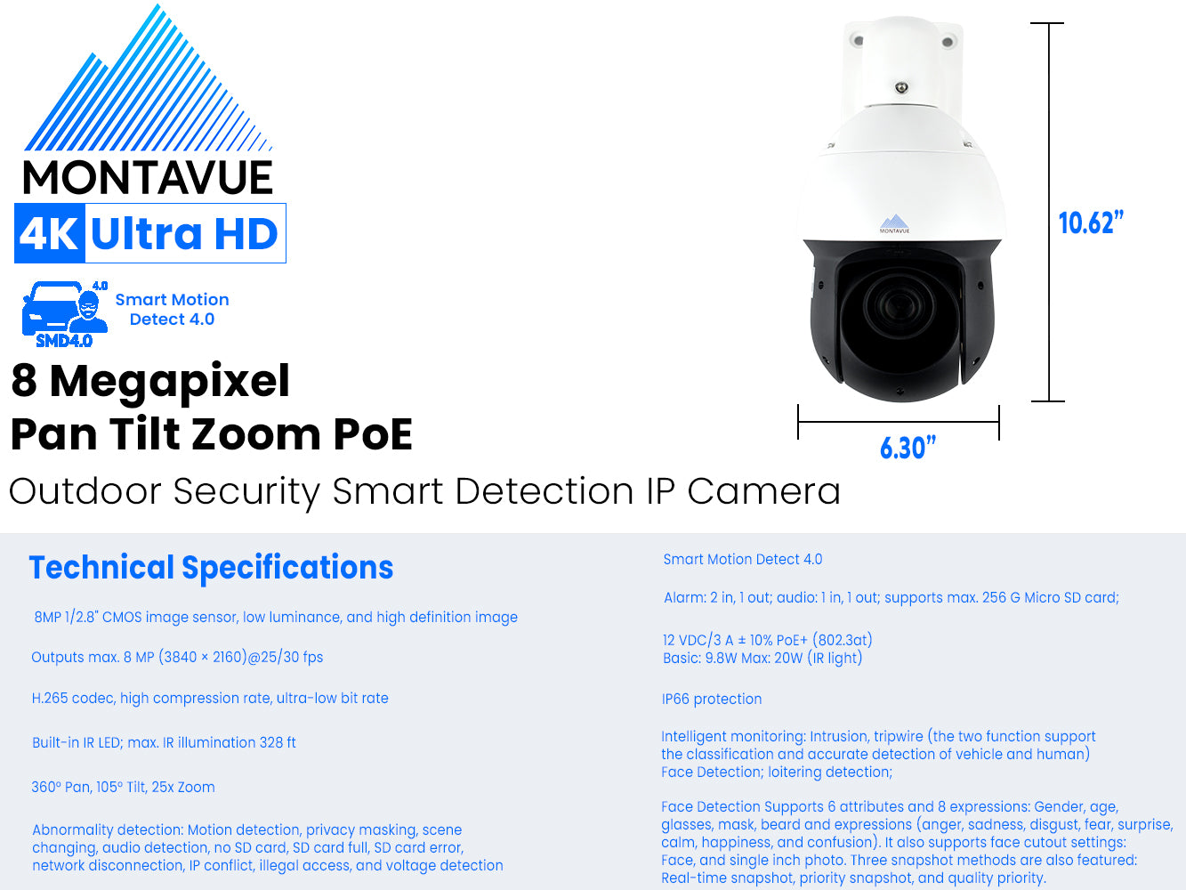 MTZ8250 L | 8MP 4K PTZ Camera with 25x Optical Zoom, SMD 4.0 Smart Detection & 300ft IR Night Vision - Ideal for Home Security, Business Surveillance, and Live Event Streaming