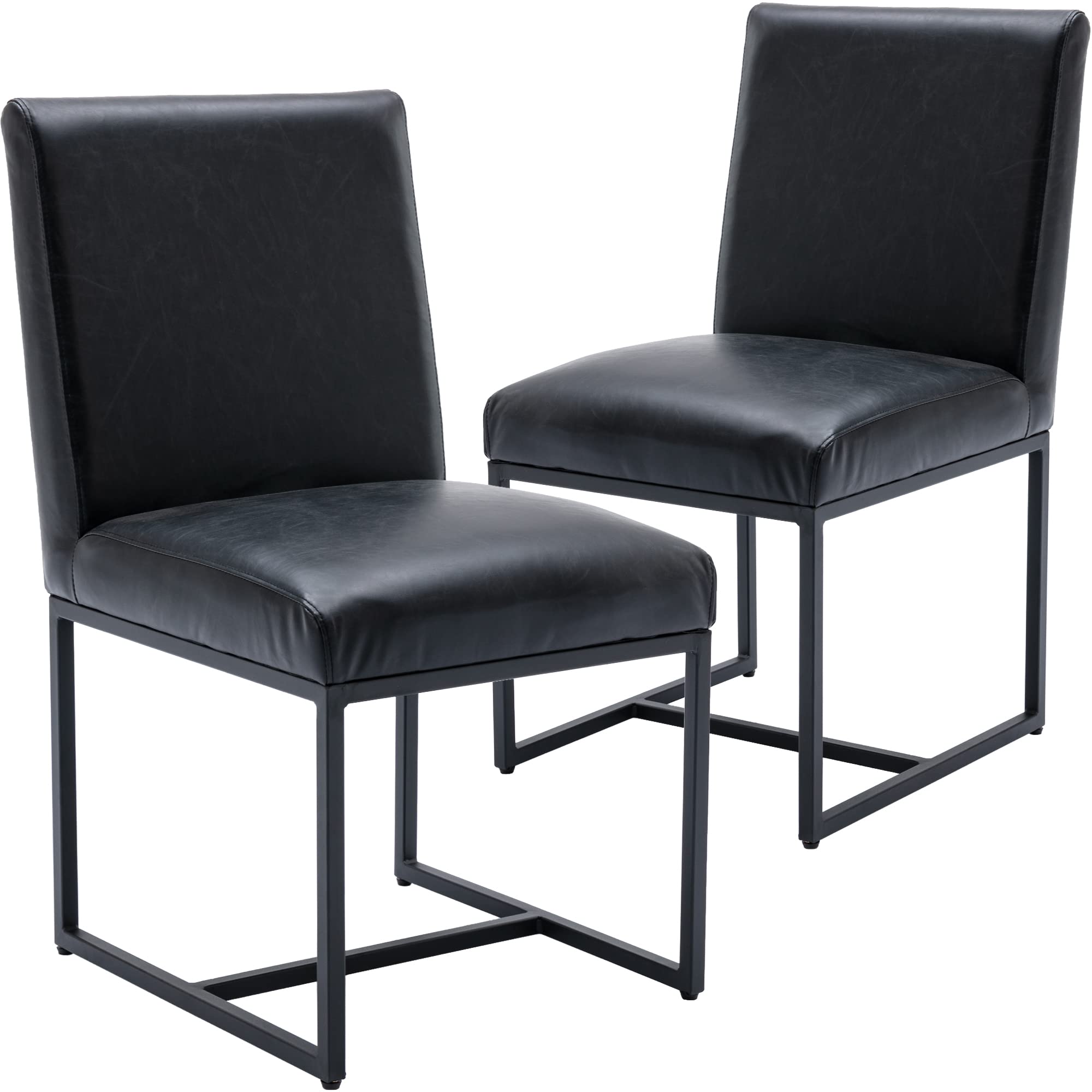 Modern Kitchen Chairs Set of 2 - PU Leather Upholstered Dining Chairs with Black Metal Frame - Comfortable Side Chairs for Kitchen, Dining Room & Breakfast Nook - Perfect for Small Spaces & Modern Home Decor