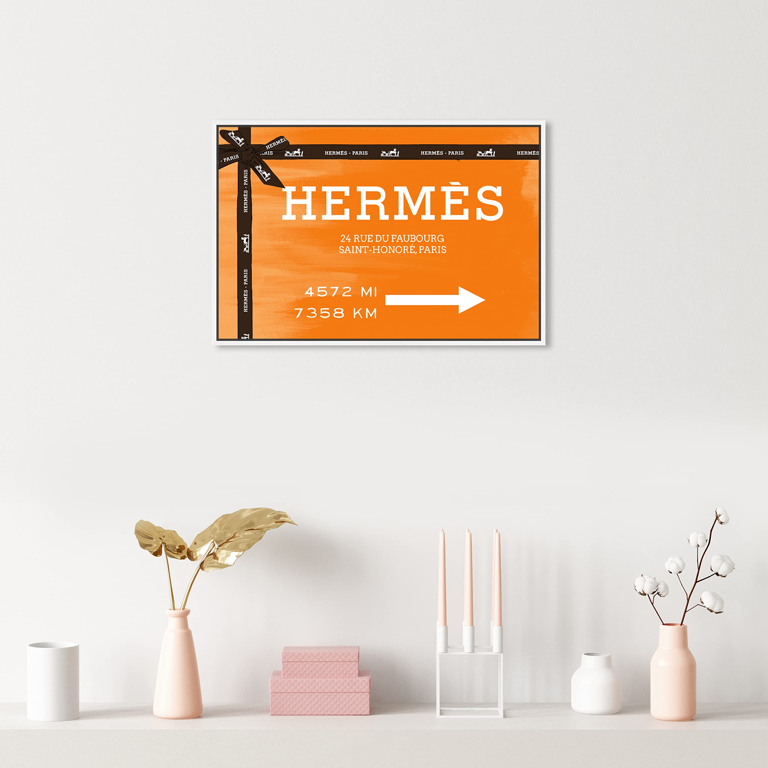 Oliver Gal Artist Co. Fashion & Glam Framed Wall Art Canvas Print - Faubourg Road Signs Home Decor, 24x16 Inches, Orange & Brown (20970_24x16_CANV_WFL) - Perfect for Living Room, Bedroom, or Office Wall Decor