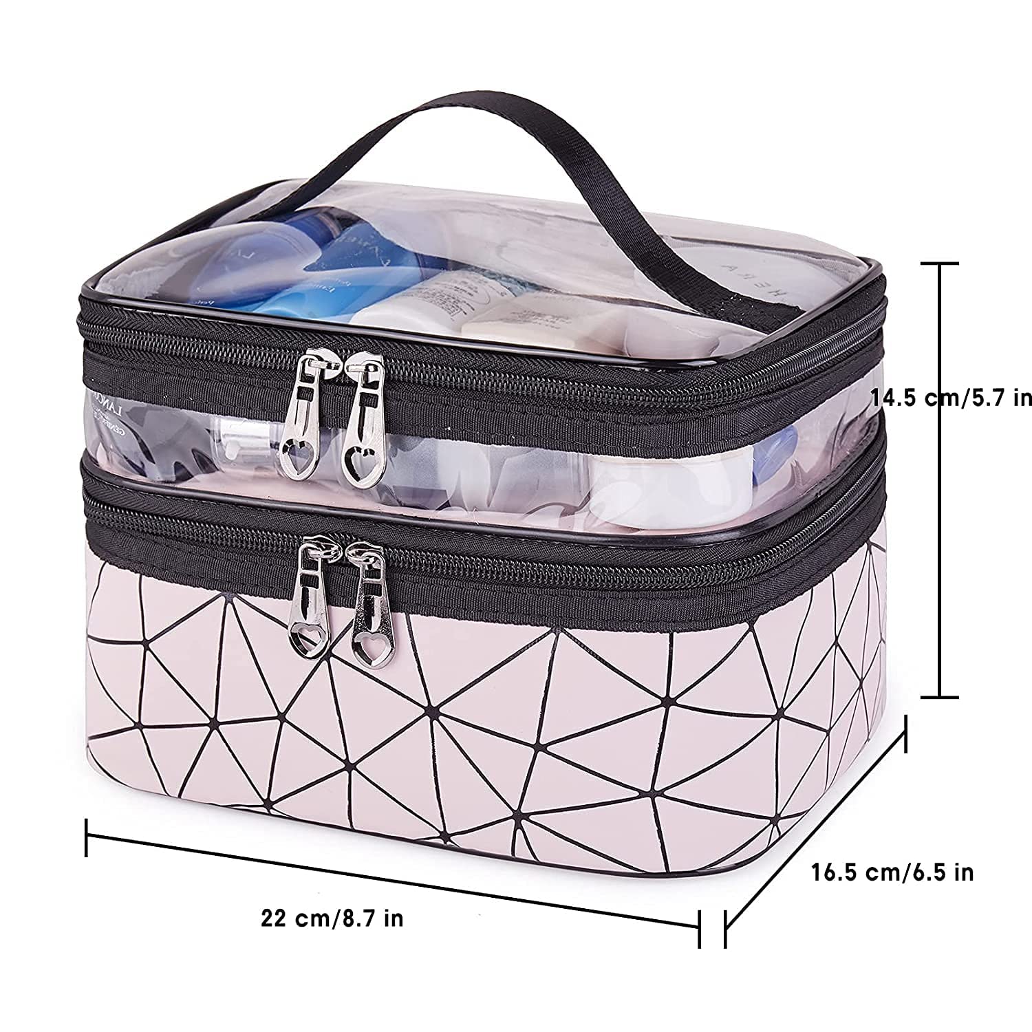 Baoer Waterproof Makeup Bag for Women - Travel Cosmetic Organizer with Brush Holder, Pink Toiletry Pouch for Makeup Brushes & Cosmetics | Perfect for Travel, Gym & Daily Use