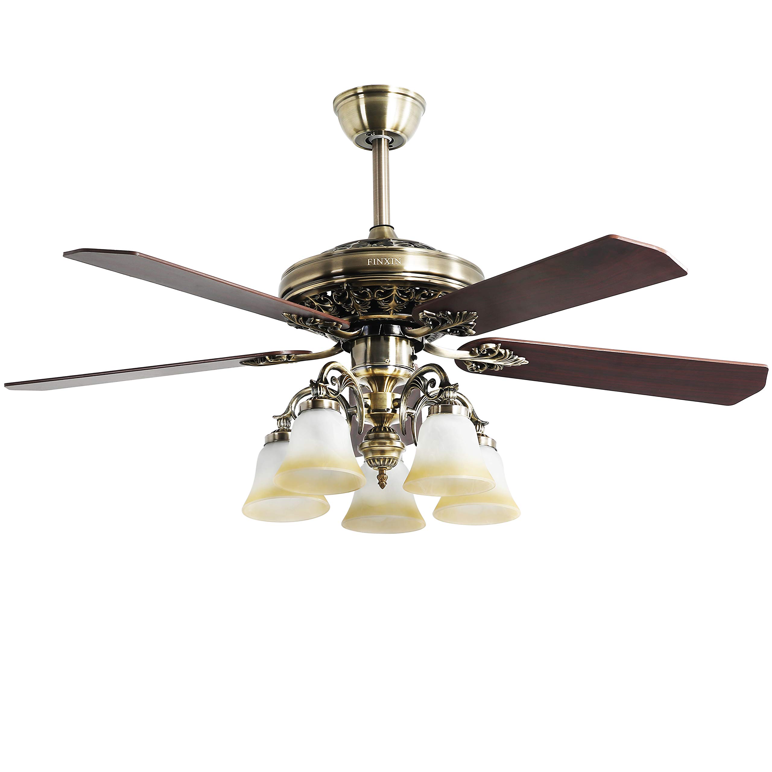 FINXIN 52 Inch Indoor Ceiling Fan with LED Light - Remote Control, 3/5 Blades, Bronze Finish - Perfect for Bedroom, Living Room & Dining Room Cooling and Lighting