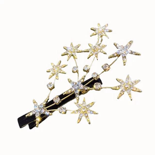 Samyak 2-Pack New Moon Snowflake Rhinestone Star Barrettes & Tree Branch Shiny Designer Hair Clips - Alligator Hair Pins for Women & Girls | Perfect for Weddings, Parties & Daily Hair Accessories (4-Pack)
