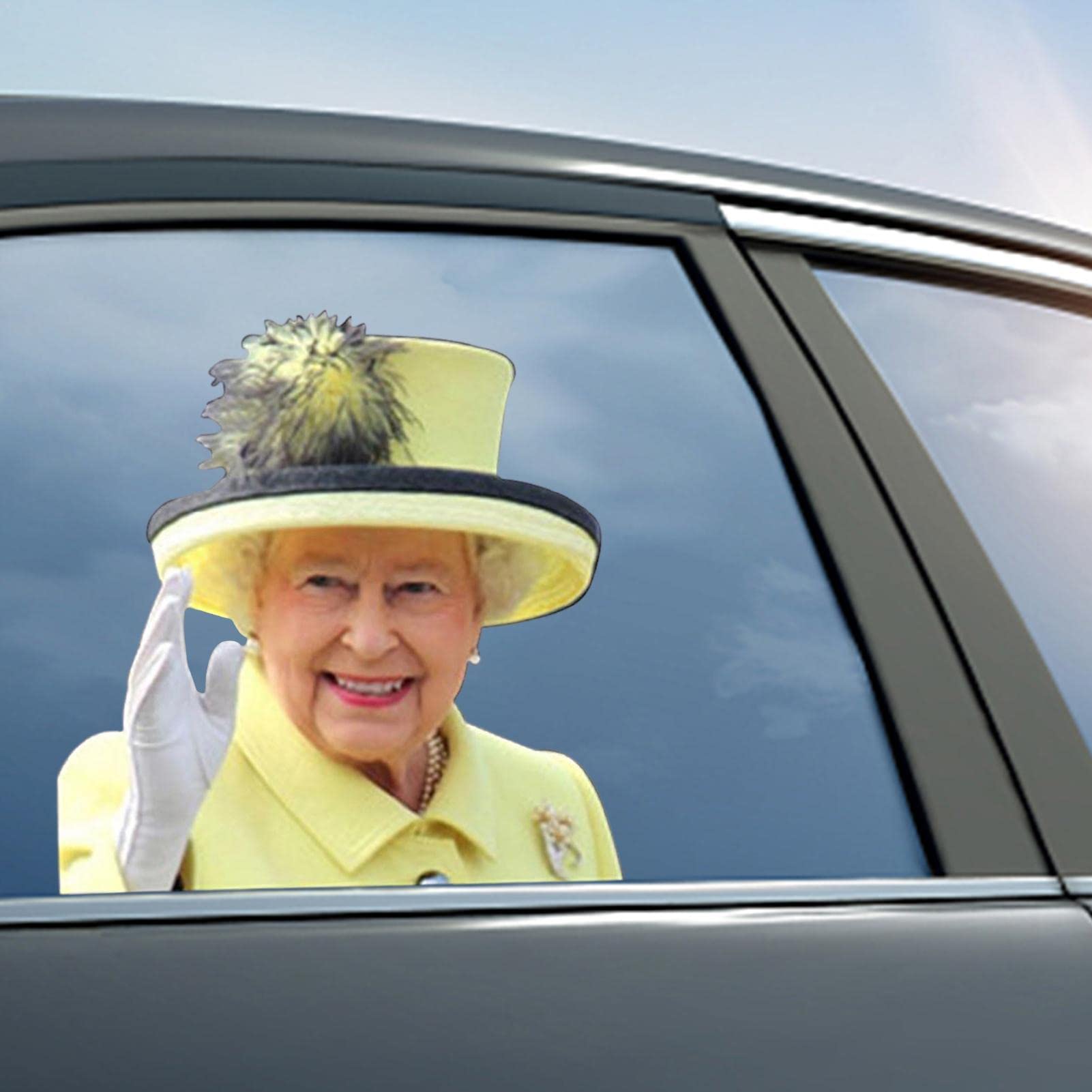 Funny Queen Elizabeth Car Window Decal - Personalized Vehicle Sticker for Cars, Trucks & SUVs | Perfect for Royal Fans, British Humor & Window Decorations