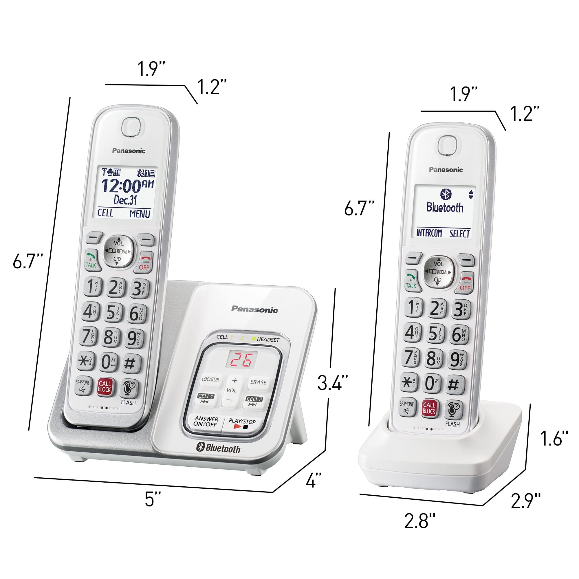 Panasonic KX-TGD864W Cordless Phone System - 4 Handsets, Answering Machine, Bluetooth Link2Cell, Voice Assistant & Call Blocking | Home & Office Communication Solution (White)