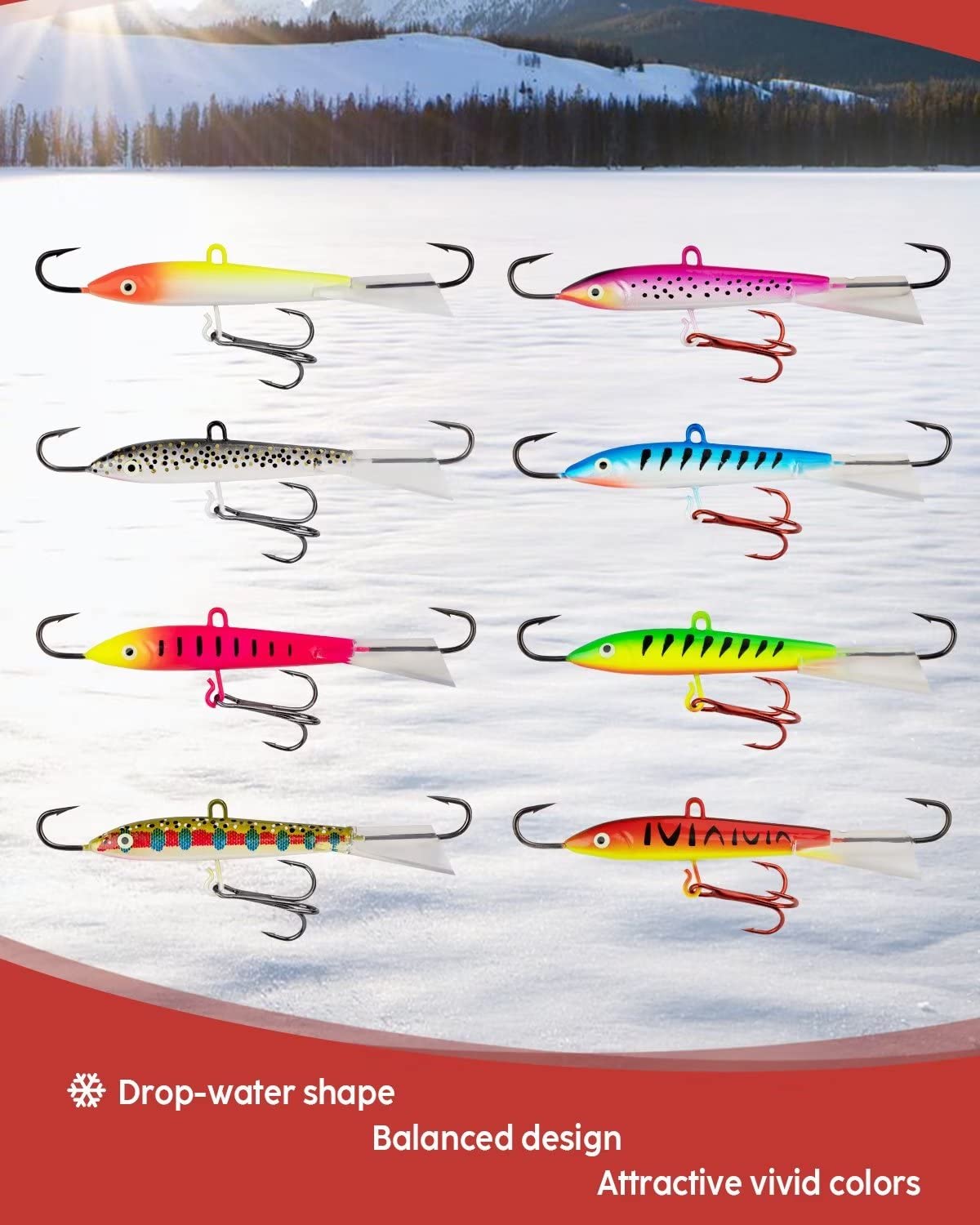THKFISH Ice Fishing Jigs & Lures Kit - 4PCS/8PCS Vertical Jigs for Crappie, Panfish, Walleye, Bluegill - 10g(0.35oz) & 18g(0.63oz) Weights - Essential Ice Fishing Gear for Winter Fishing Adventures