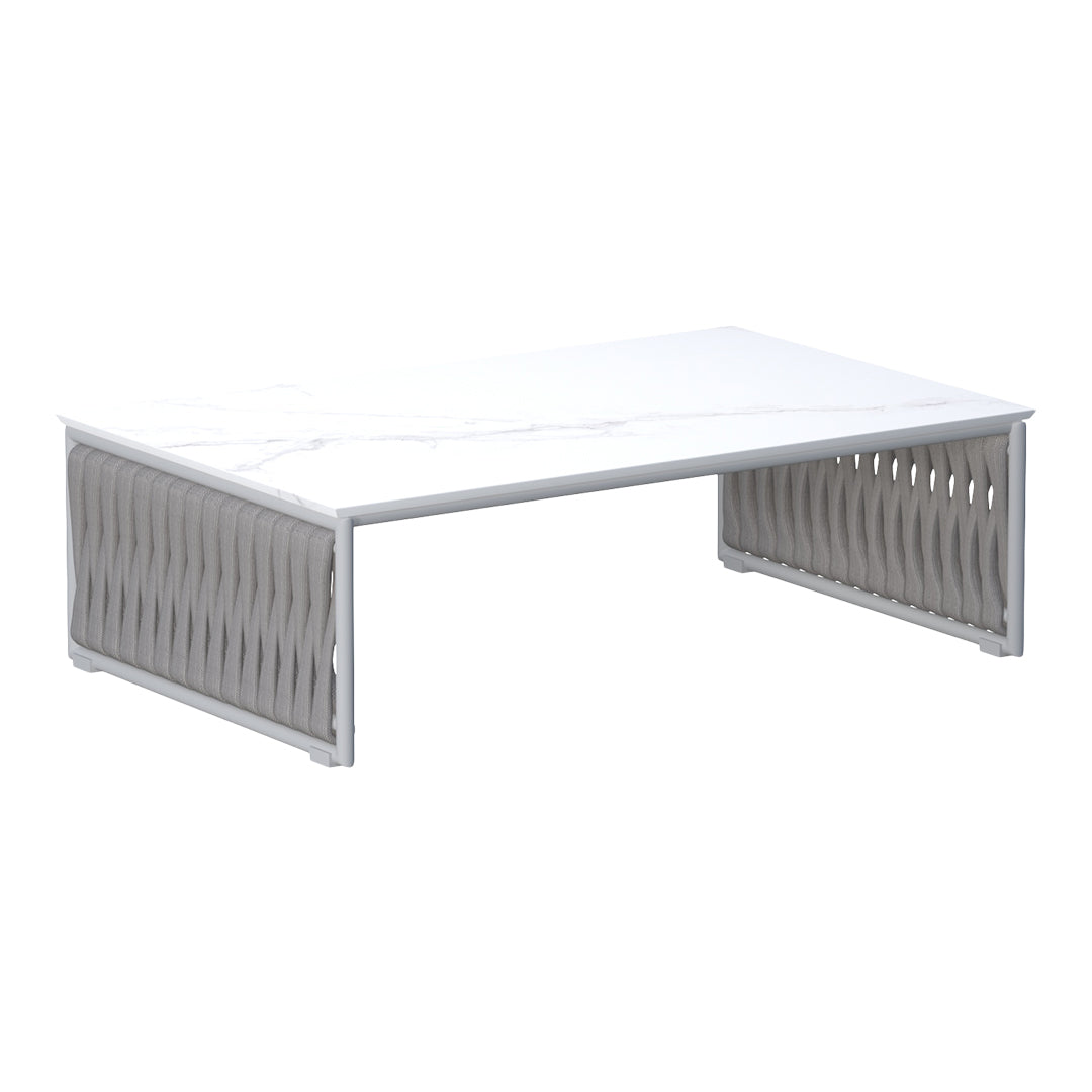 Outdoor Wicker Coffee Table with Marble Top - Patio, Garden & Poolside Furniture for Relaxing & Entertaining