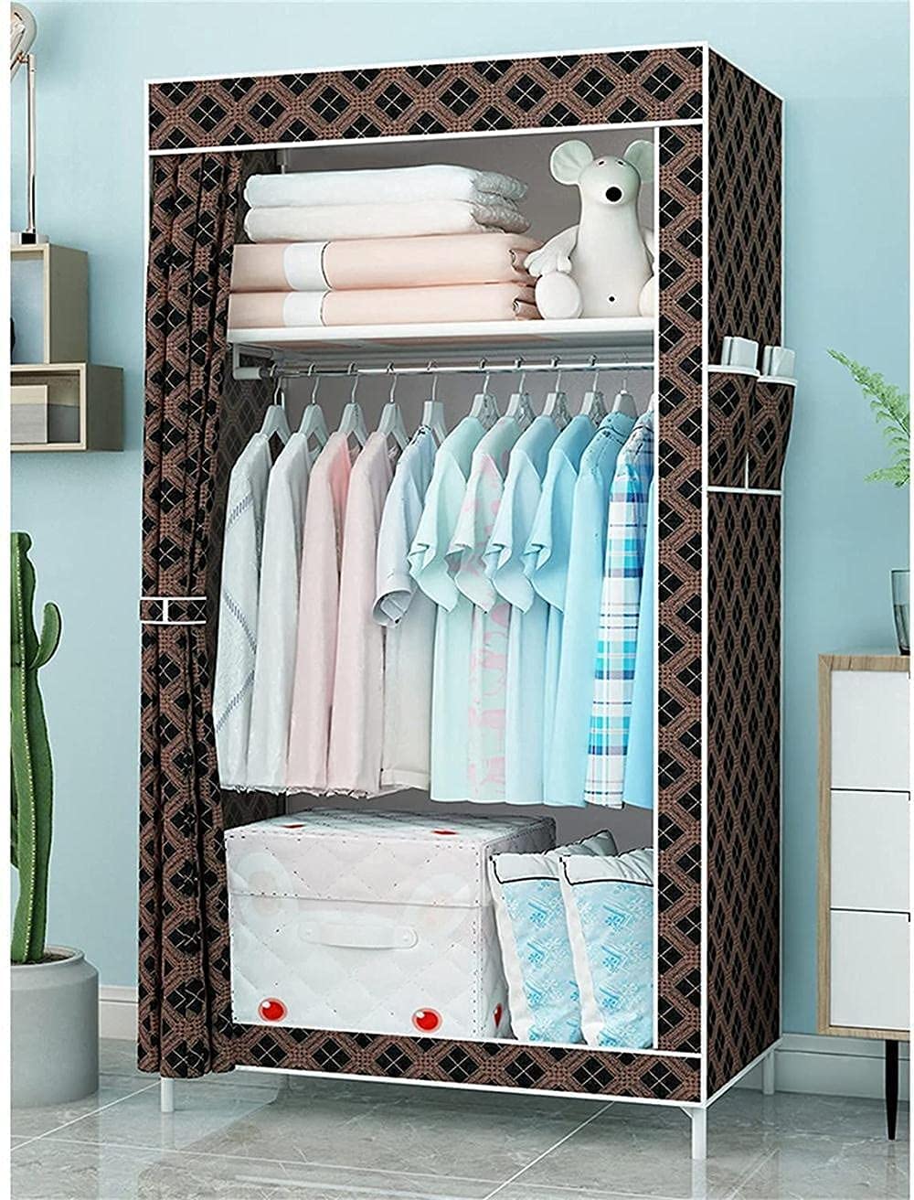 Portable Fabric Wardrobe Closet - Foldable Storage Organizer with Shelves for Bedroom, Closet & Travel (155x43x70cm) | Space-Saving Clothes Storage Solution for Small Apartments & Dorm Rooms