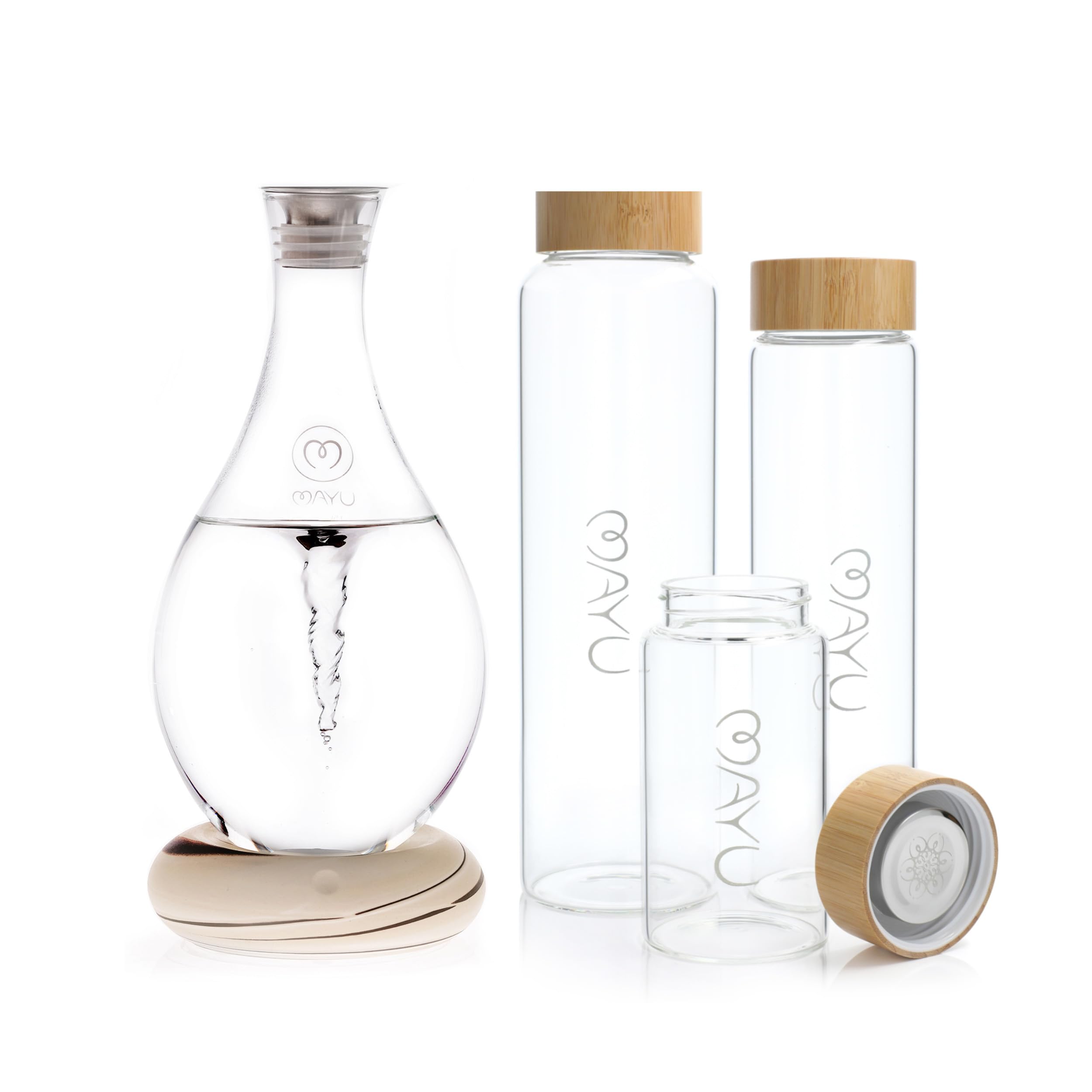 Mayu Swirl Structured Water Pitcher with 3 Premium Glass Bottles - Alkaline Water Filter System for Home & Office - Hydration Bundle for Healthy Drinking, Kitchen & Wellness Gifts