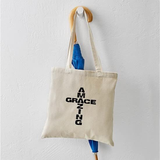 Amazing Grace Tote Bag - Natural Canvas Reusable Shopping Bag for Groceries, Beach & Everyday Use | Eco-Friendly Cotton Tote with Inspirational Design