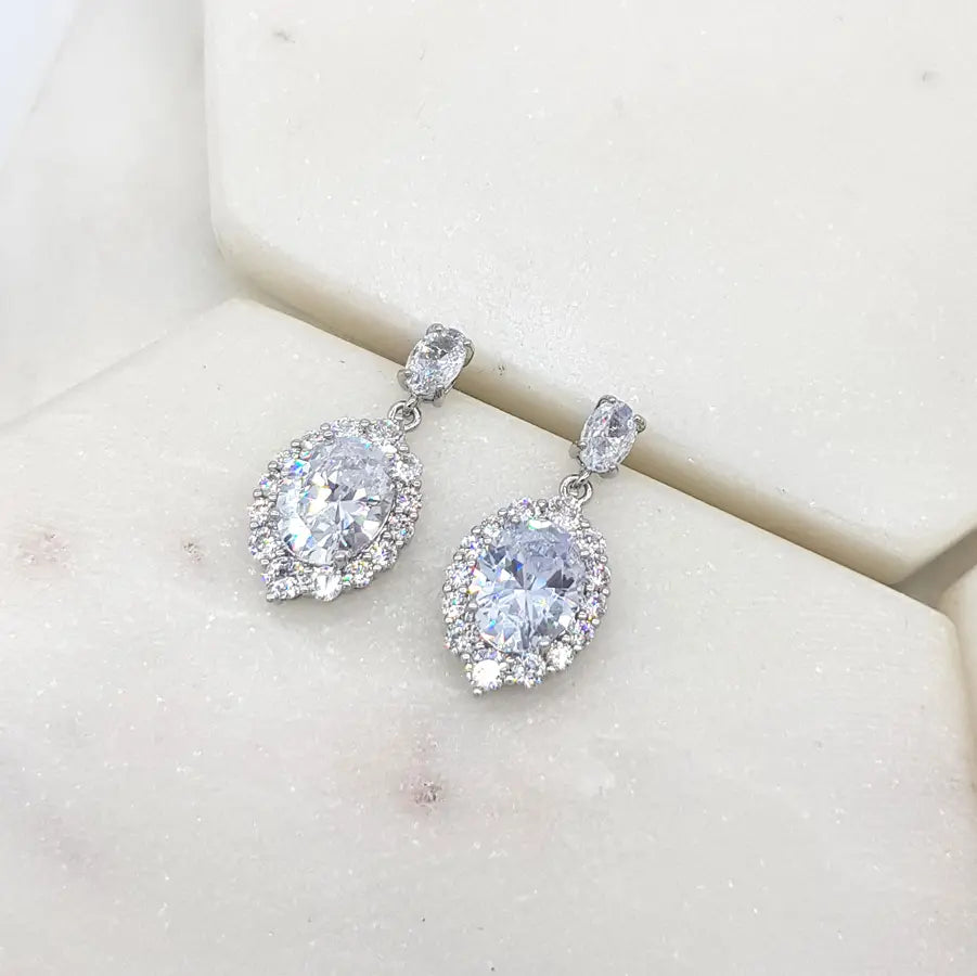 Anna Classic Oval Drop Crystal Bridal Earrings - Elegant Wedding Jewelry for Brides, Bridesmaids & Formal Occasions