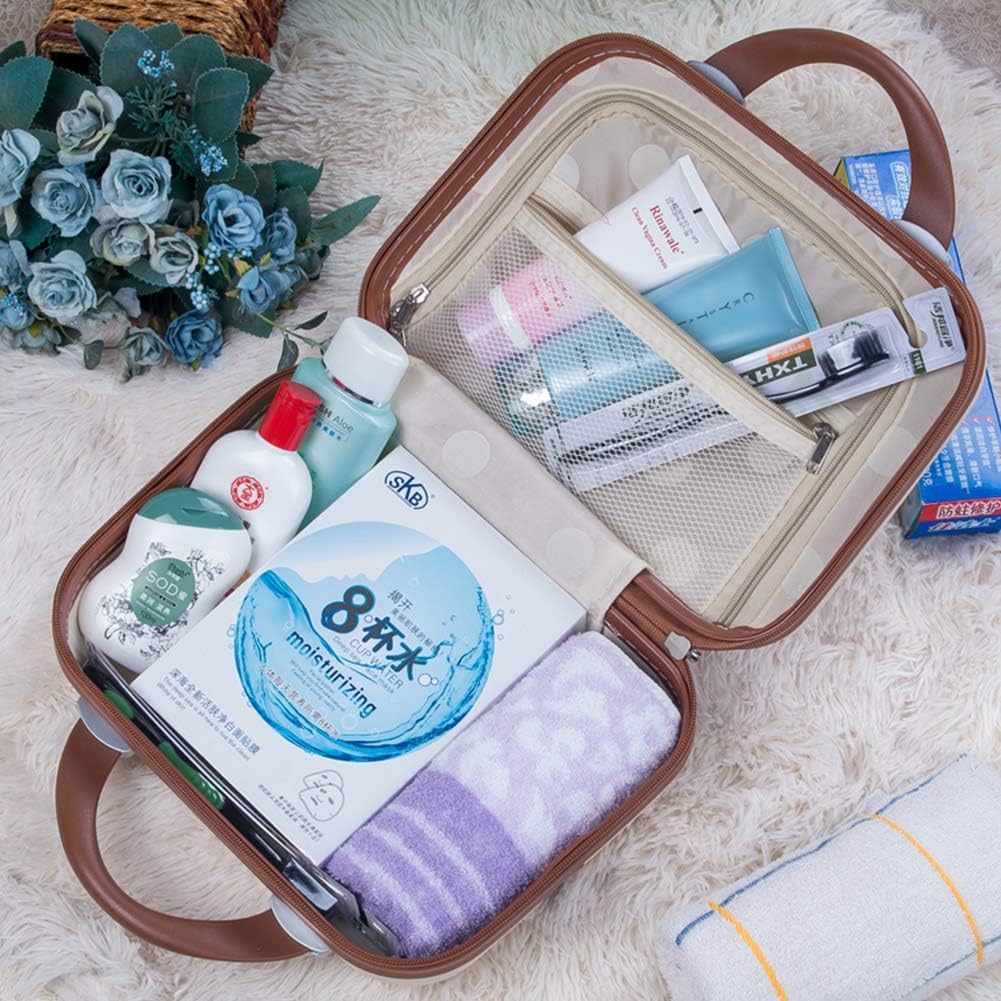 LOOKMINT Mini Hard Shell Travel Makeup Case with Lock - Waterproof Cosmetic Organizer for Women | Portable Vanity Suitcase with Password Zipper | Perfect for Air Travel, Gym & Daily Storage (JK-46)