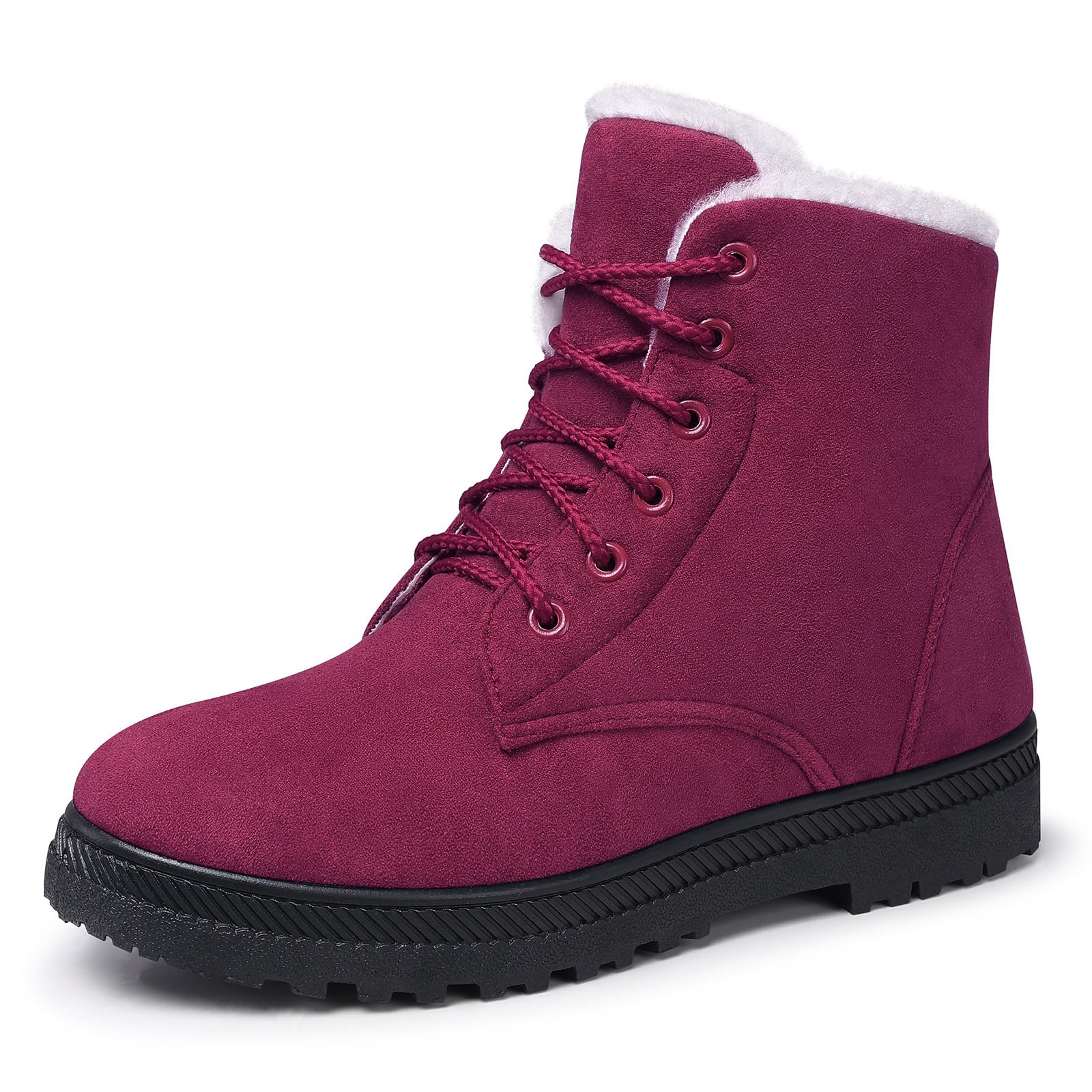 SHIBEVER Women's Winter Snow Boots - Warm Fur Lined Ankle Boots, Comfortable Suede Lace Up Booties for Cold Weather, Cute Flat Shoes for Snow Days & Outdoor Activities