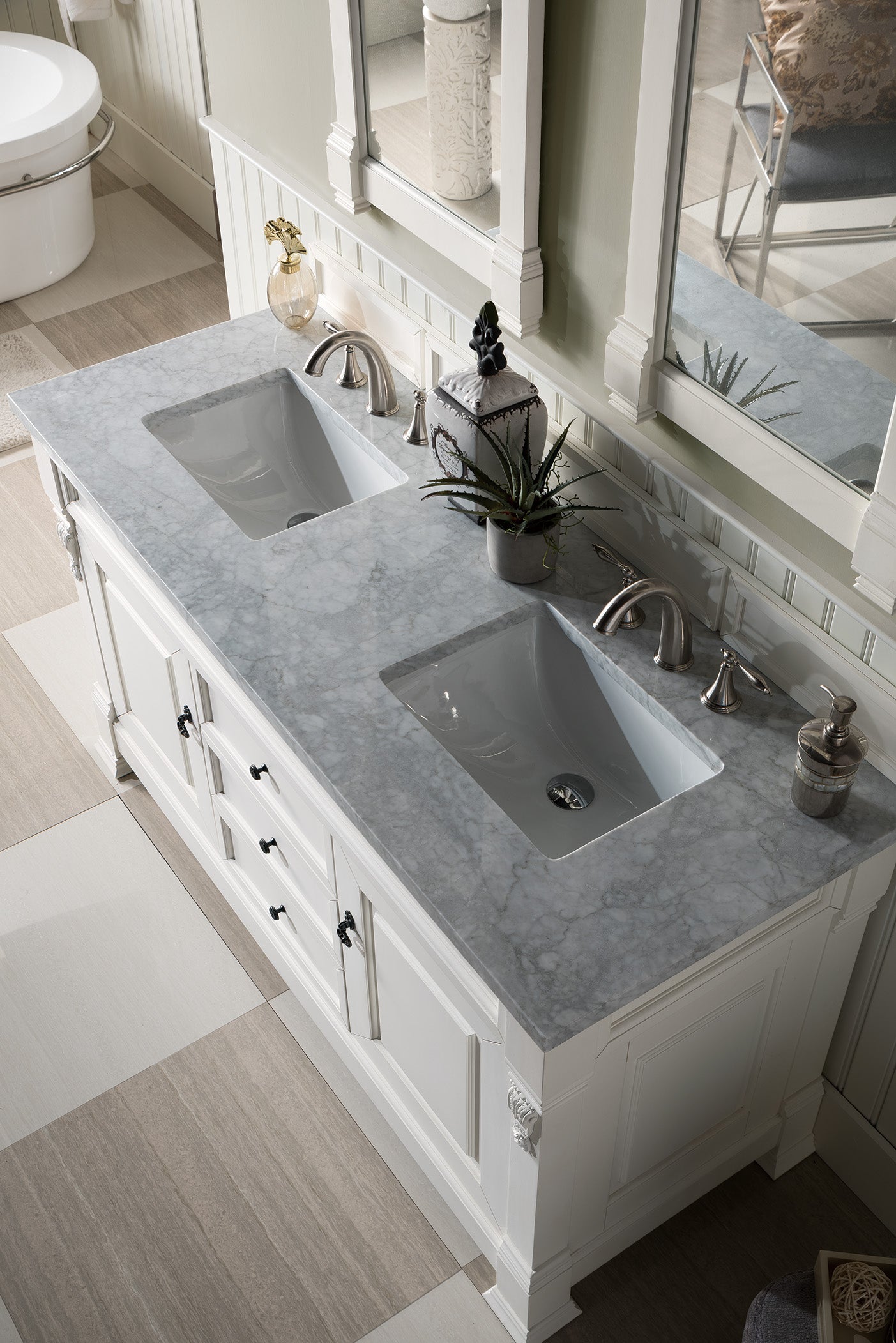 Brookfield 60 Inch Double Vanity with 3CM Carrara Marble Top in Bright White - Perfect for Modern Bathroom Renovations & Master Suite Upgrades