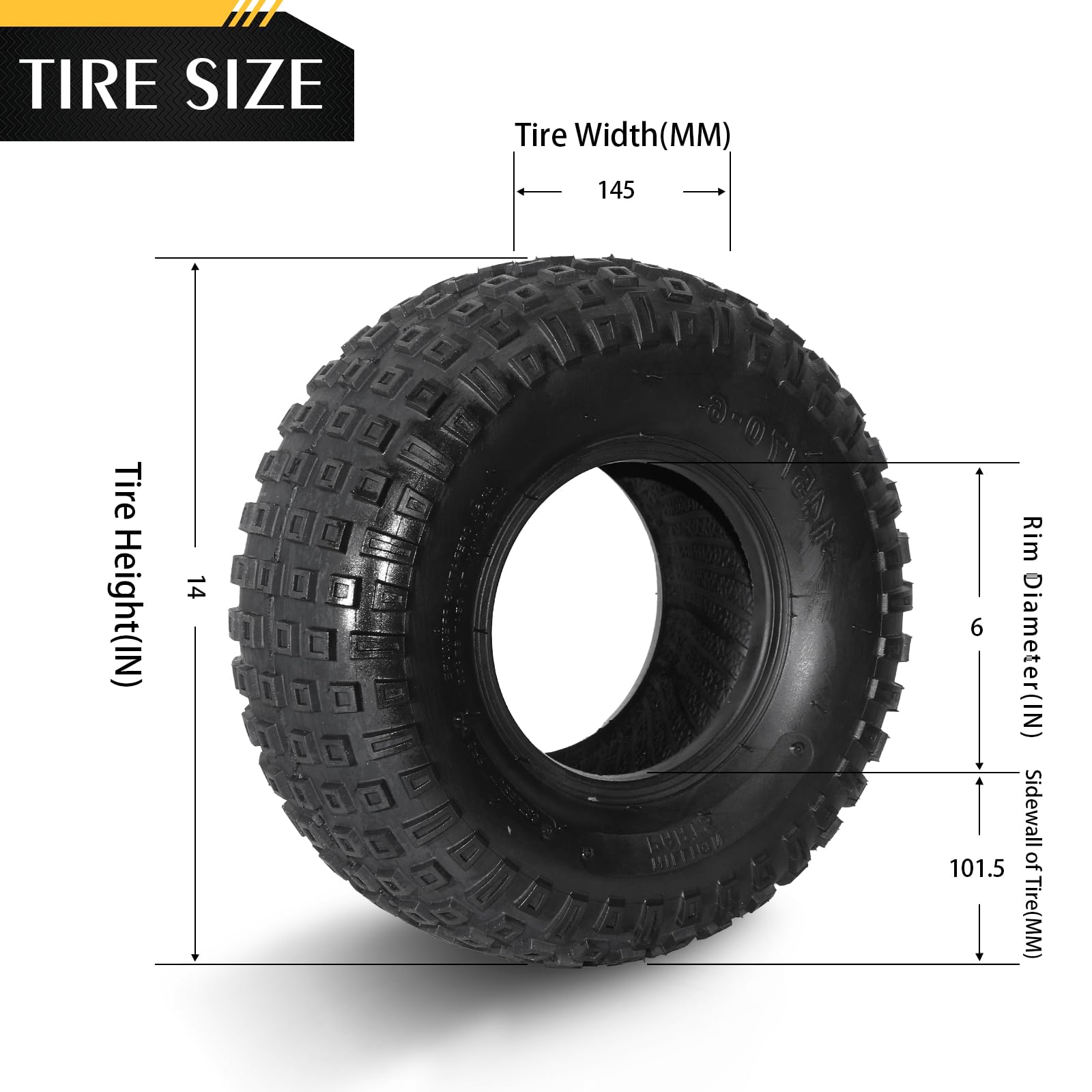 Motorhot 2-Pack 145/70-6 ATV Sport Tires - 6-PLY Tubeless Go-Kart Tires for Off-Road Racing & Trail Riding - Fits Most 6-Inch Wheel ATVs and Go-Karts