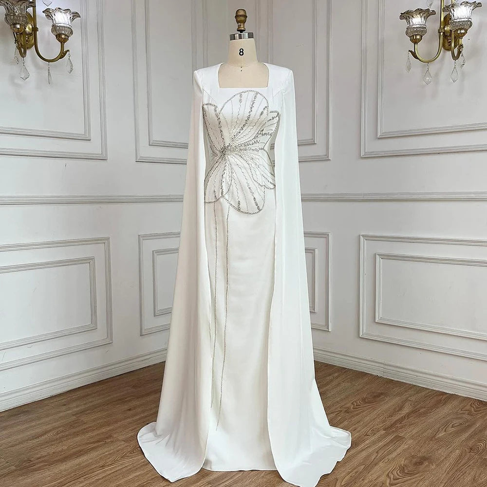 Elegant Black Luxury Beaded Arabic Evening Dress with Cape Sleeves LA72461 - Perfect for Weddings, Galas & Special Occasions