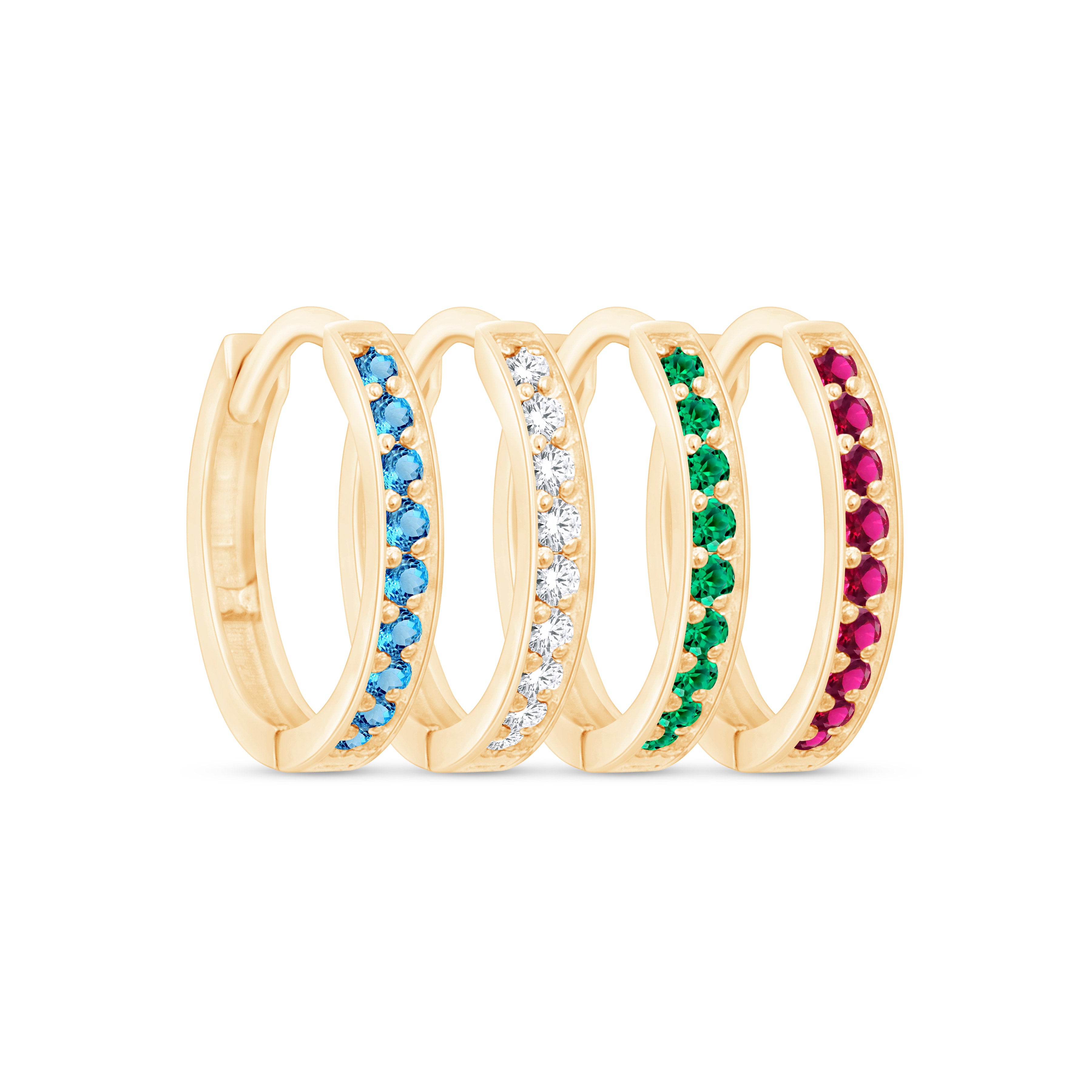 14K Solid Yellow Gold Emerald Cartilage Hoop Earrings - Elegant Dainty Jewelry for Women, Perfect for Everyday Wear & Special Occasions