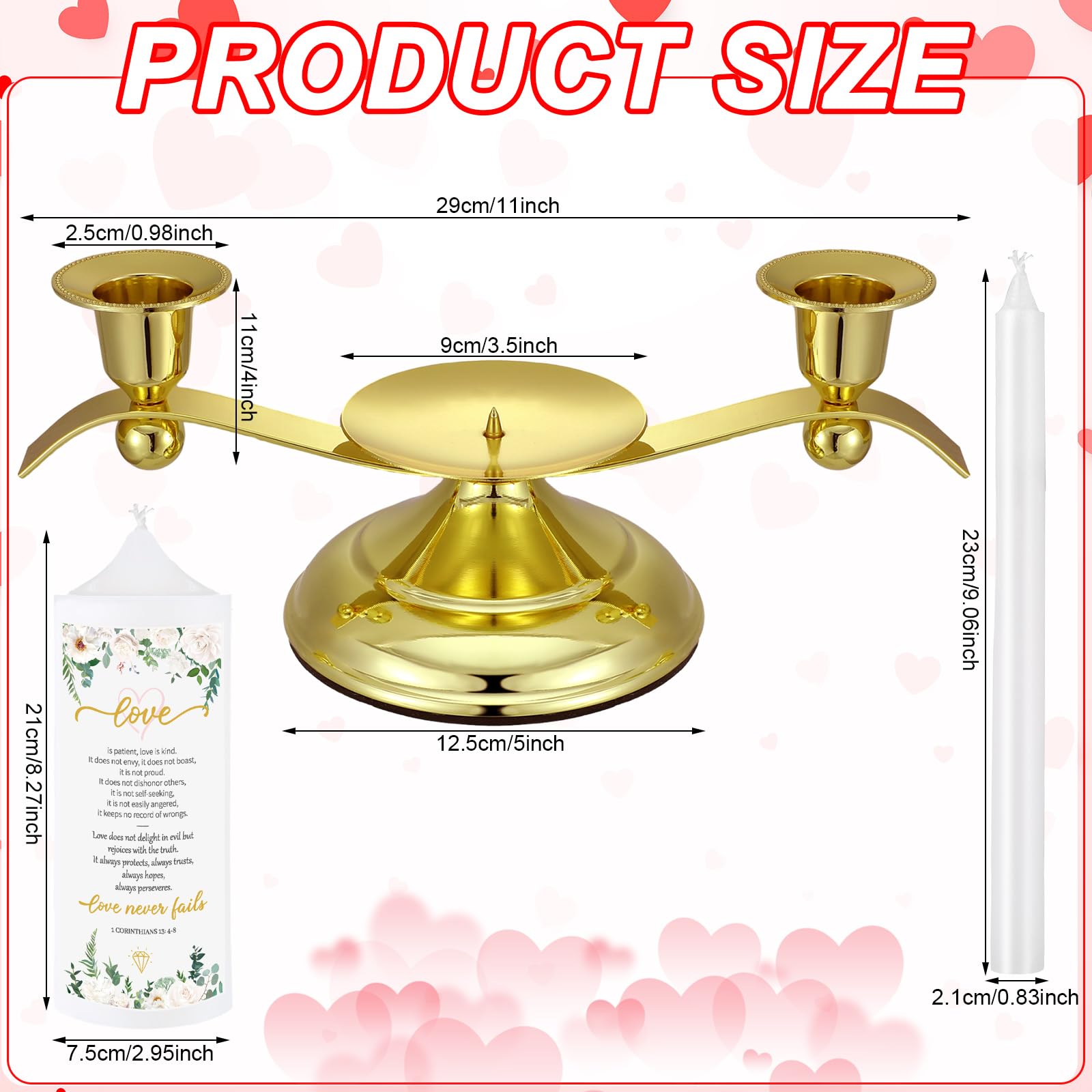 Landhoow Floral Wedding Candles Set - Golden Holder, White Pillar & Taper Candles for Catholic Ceremonies & Anniversaries