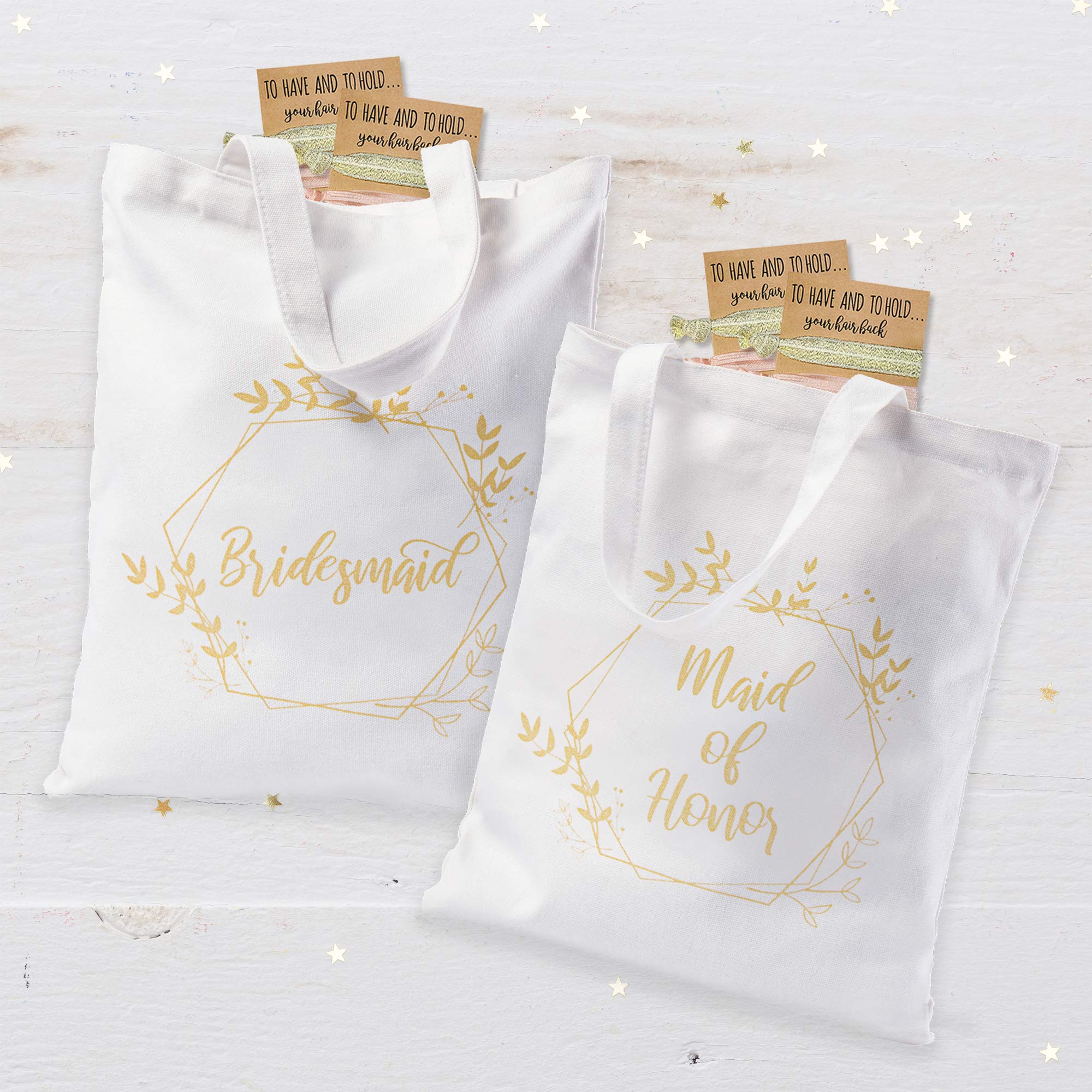 Pop Fizz Designs Bridesmaid Tote Bags Set - 5 Bridesmaid Bags + 1 Maid of Honor Bag (6-Pack) - Perfect for Weddings, Bachelorette Parties & Bridal Showers