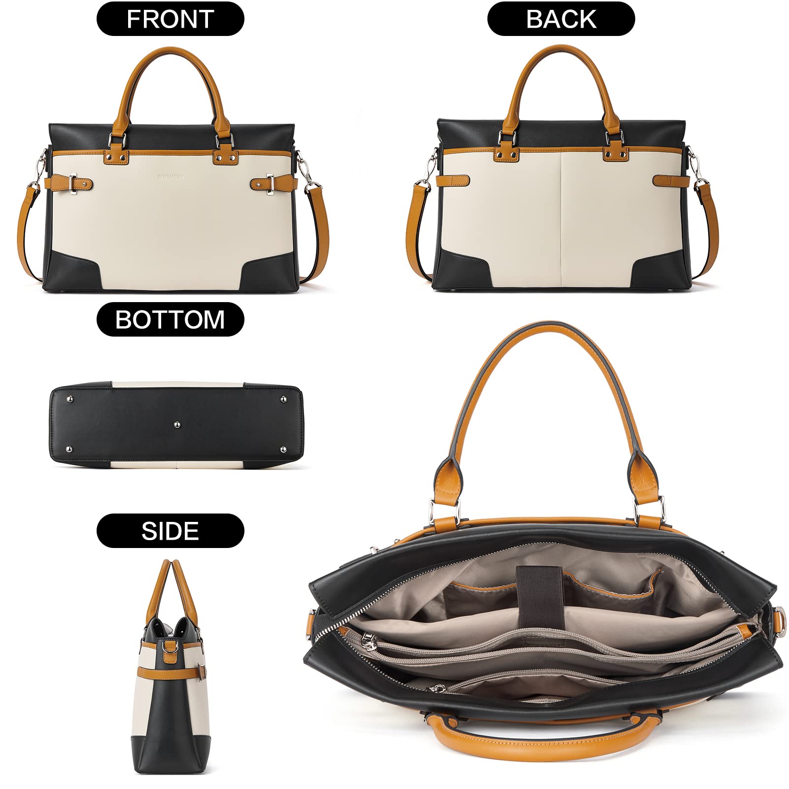 BOSTANTEN Genuine Leather Laptop Briefcase for Women - 15.6 Inch Professional Business Tote Bag with Shoulder Strap - Perfect for Office, Work, Travel & Daily Commute