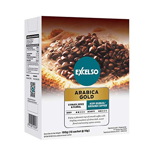 Excelso Arabica Gold Ground Coffee - Premium 100% Arabica, Medium Roast, 4 Bags (10 Count x 10g Each) - Perfect for Home Brewing, Office Use & Gifts