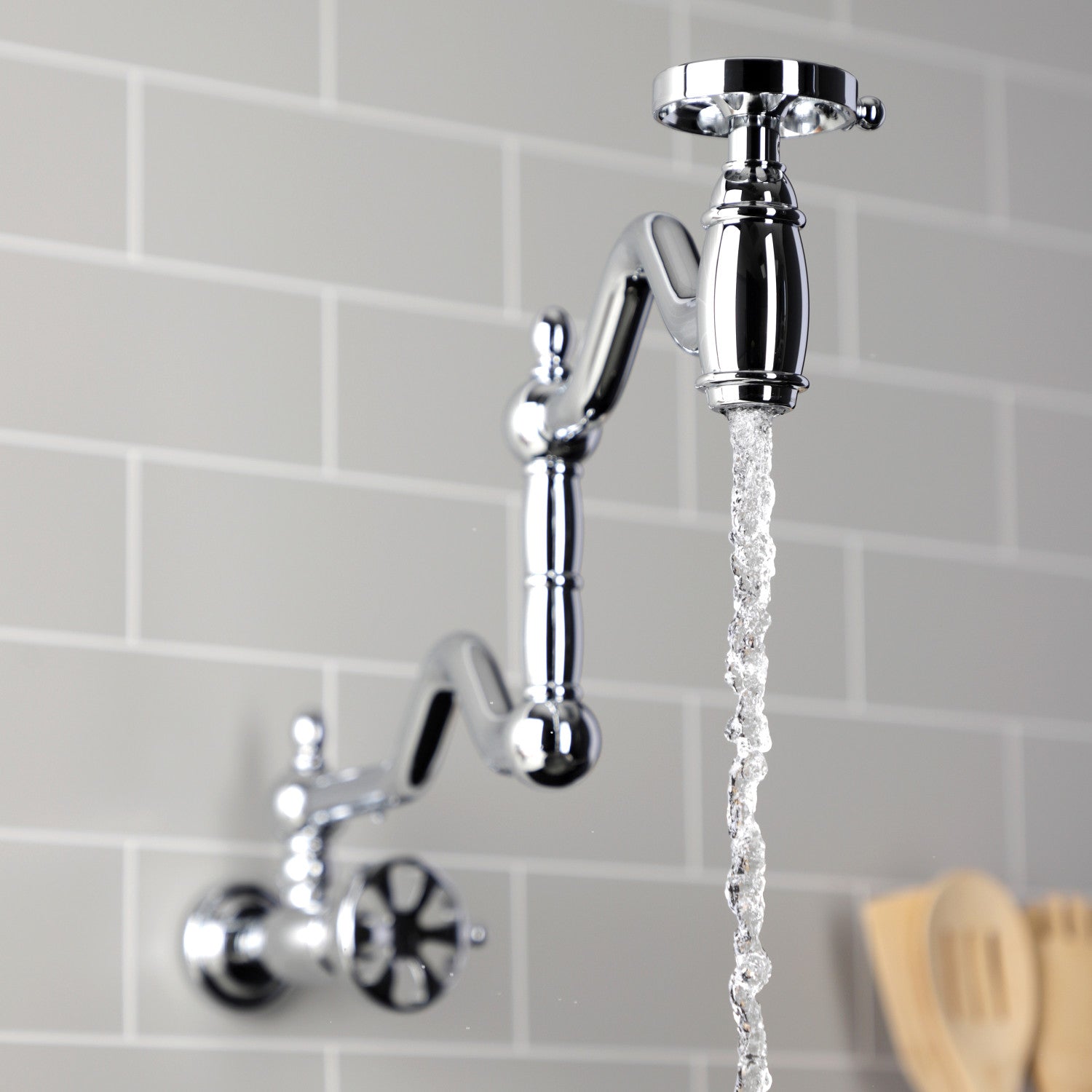 Belknap KS2101RX Two Handle Pot Filler Faucet - Polished Chrome Finish - Wall Mounted Kitchen Sink Faucet for Easy Cooking & Filling Pots - Perfect for Home Chefs & Modern Kitchens