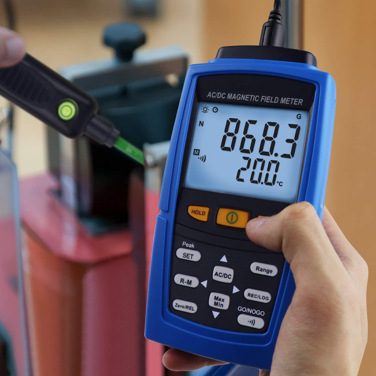 AC/DC Gaussmeter - Digital Magnetic Field Strength Meter with 3000mT (30000 Gauss) Range, N/S Polarity Detection & Auto/Manual Data Recording - Ideal for Industrial Testing, Laboratory Research and Permanent Magnet Analysis